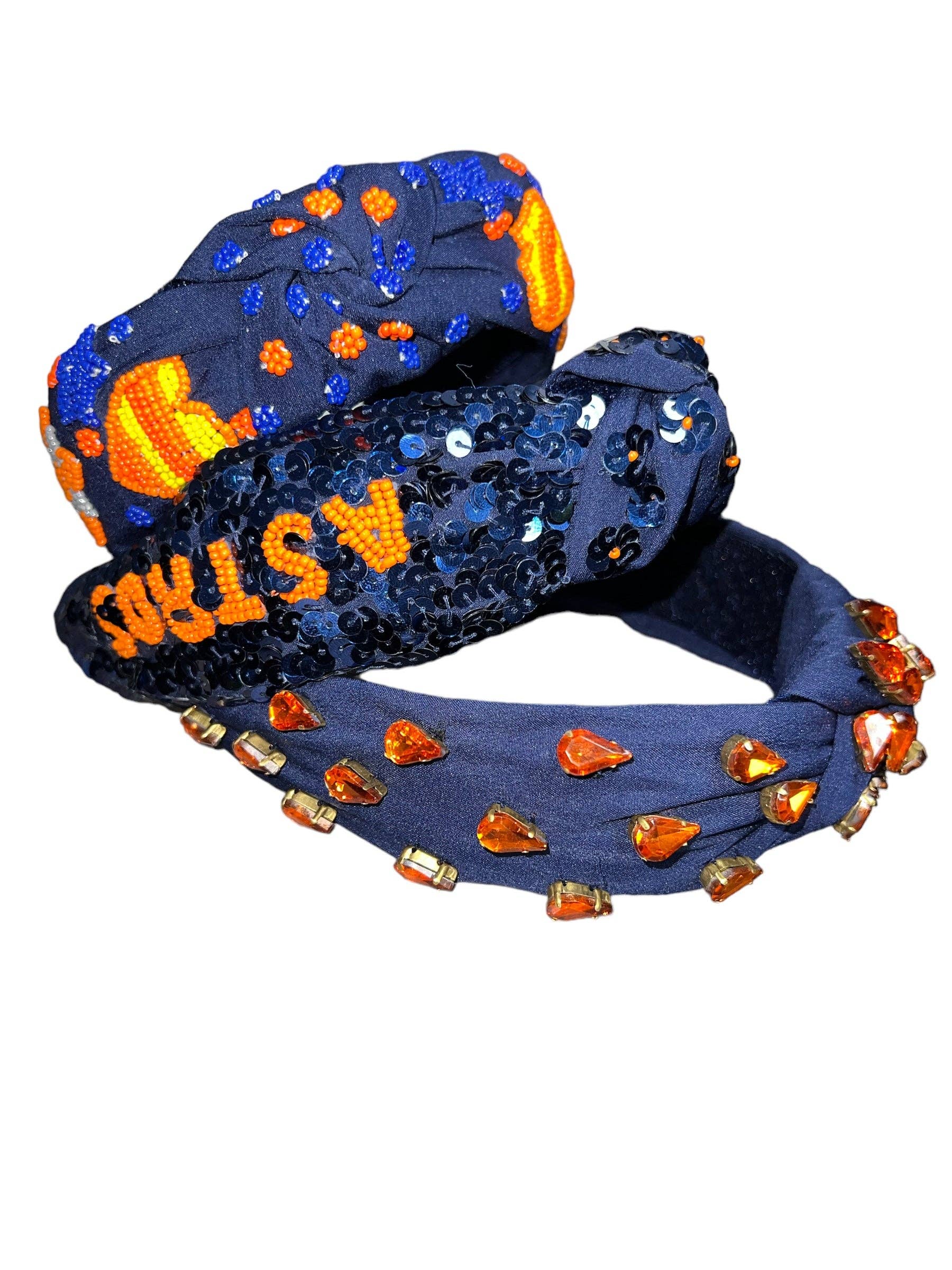 Astros Navy Beaded Heart Headband