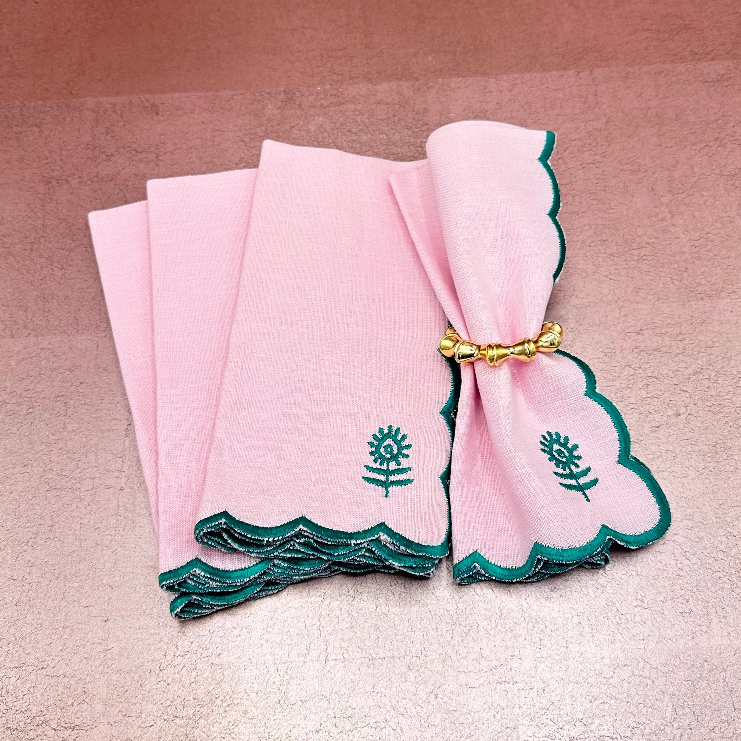 Icon Linen Napkins Set of 4 Light Pink + Emerald