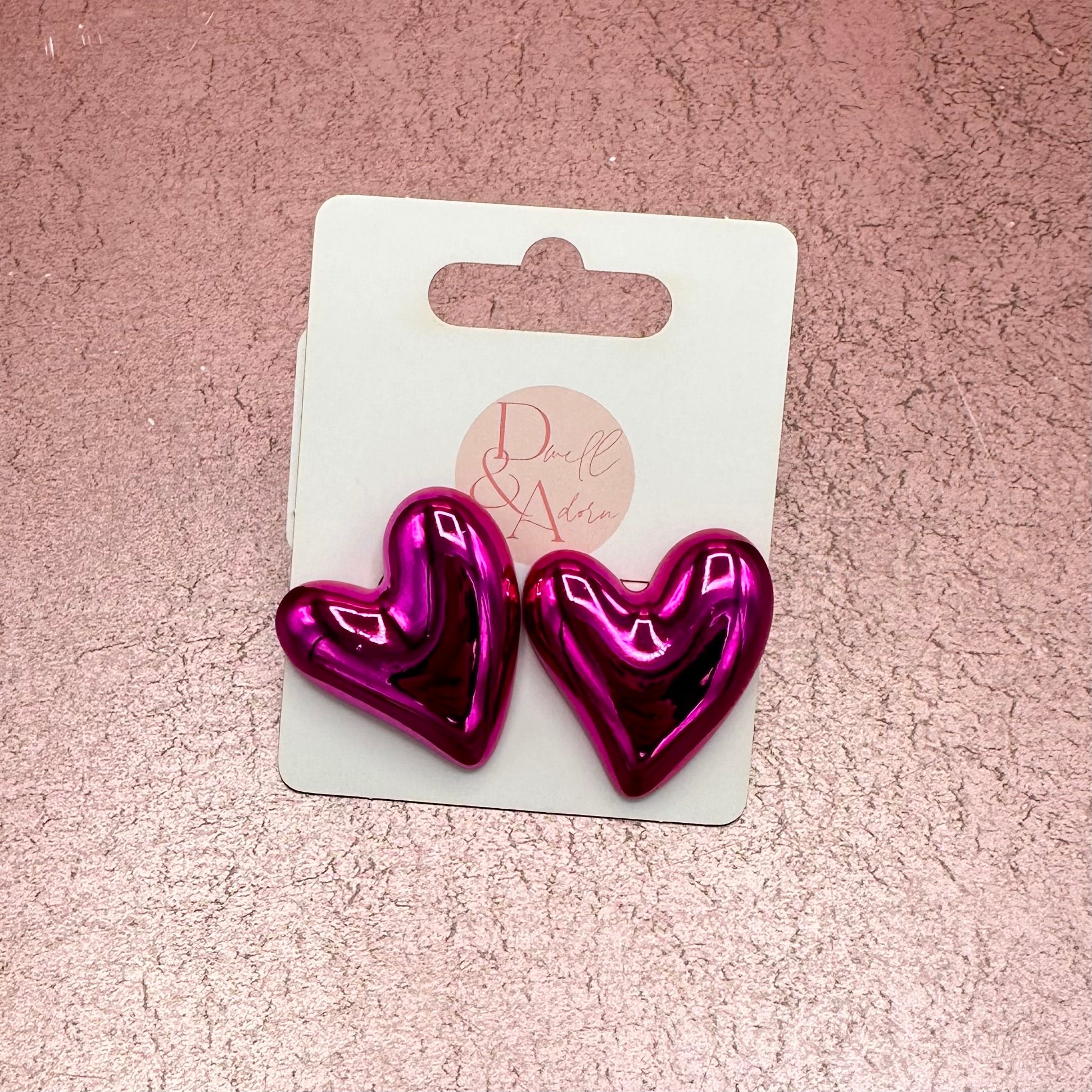 Metallic Large Heart Stud Earrings