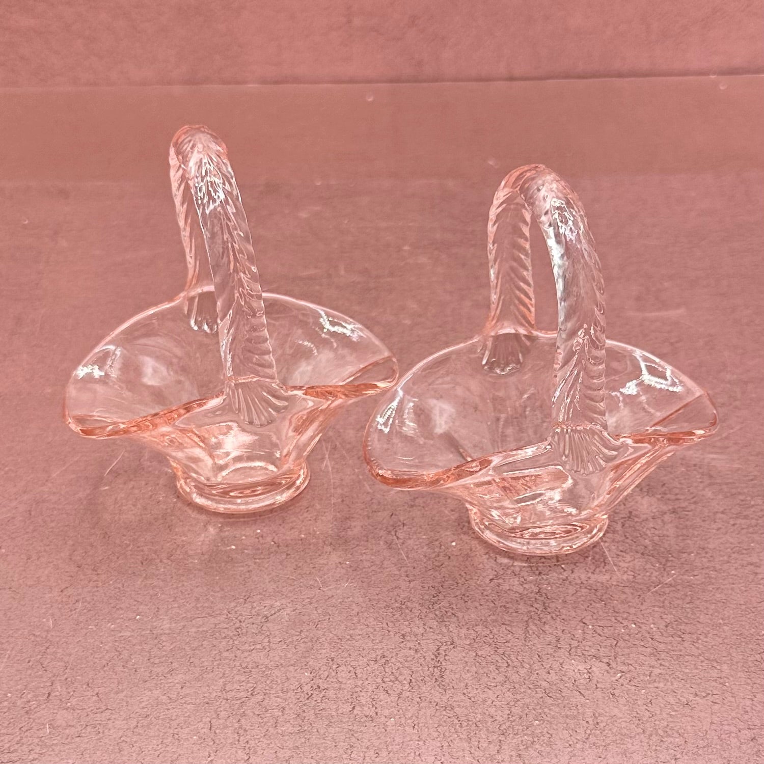 Vintage Pink Small Glass Basket