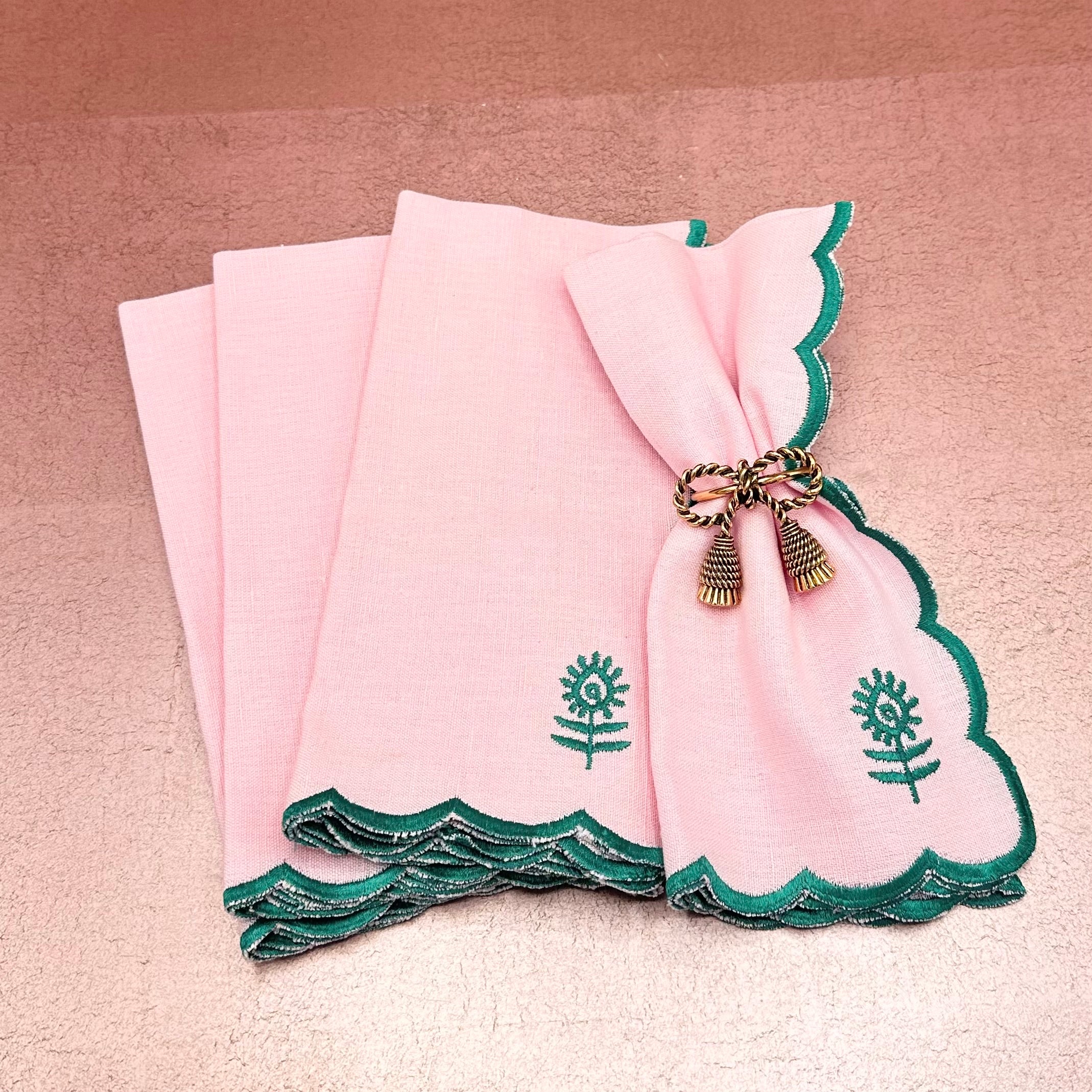 Icon Linen Napkins Set of 4 Light Pink + Emerald