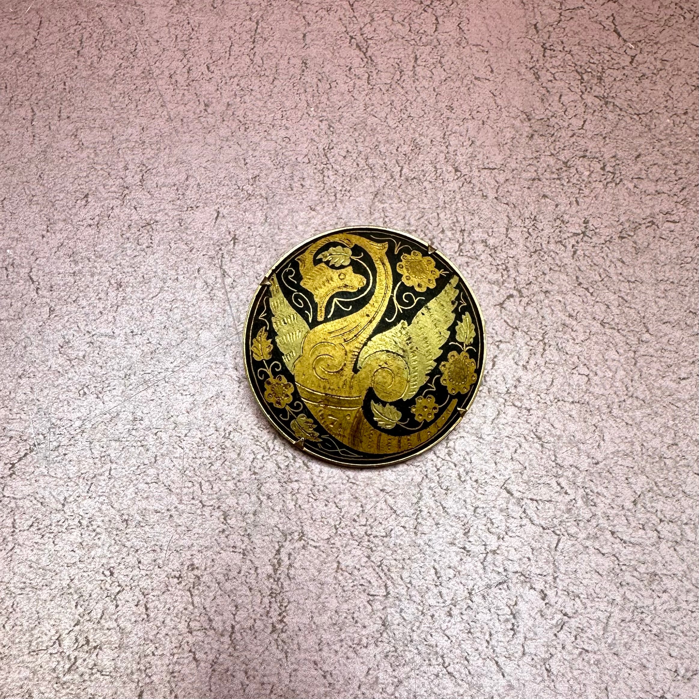 Vintage Gold Plated Damascene Japanese Dragon Brooch