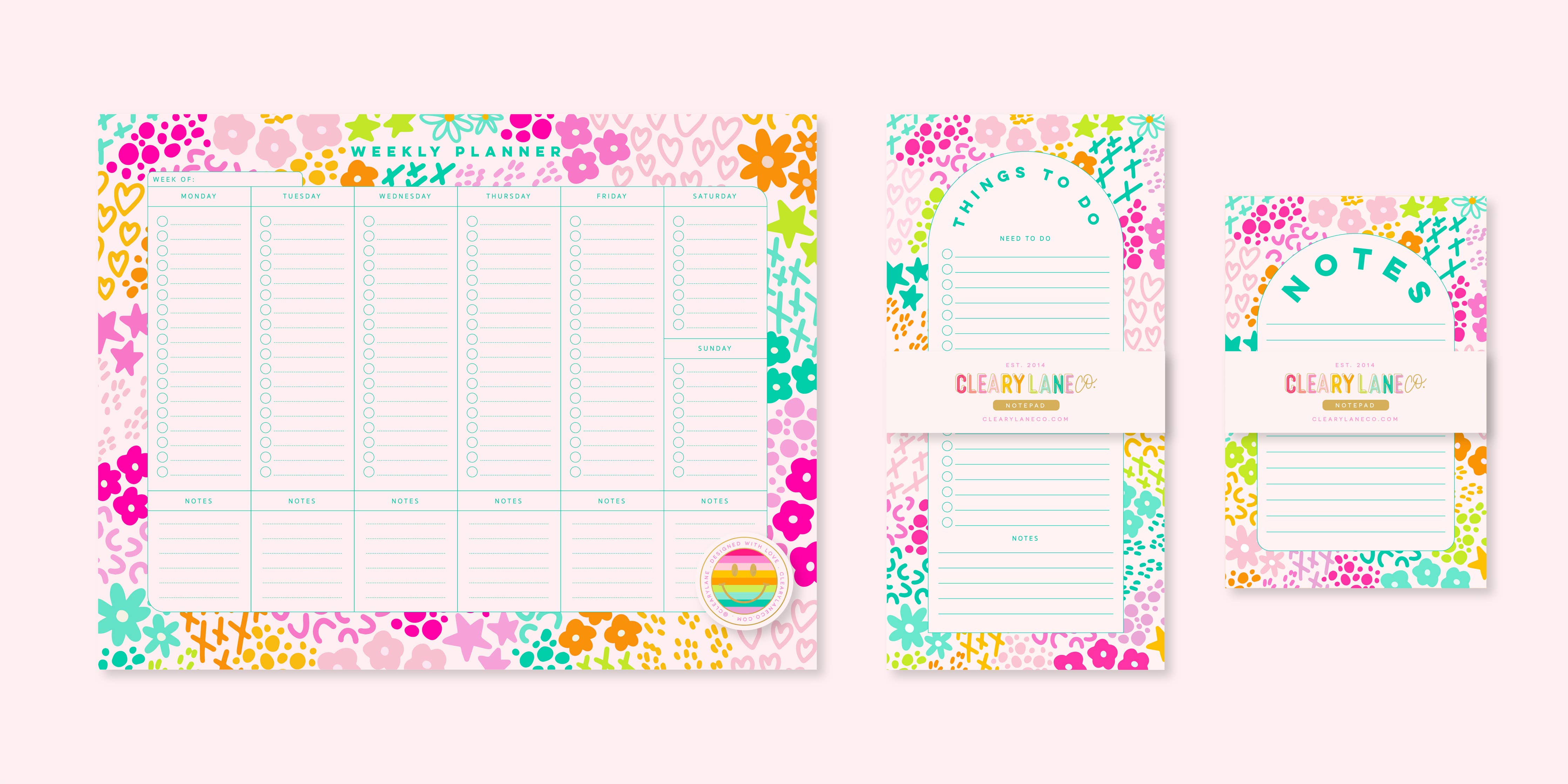 Weekly Planner Notepad Rainbow Garden