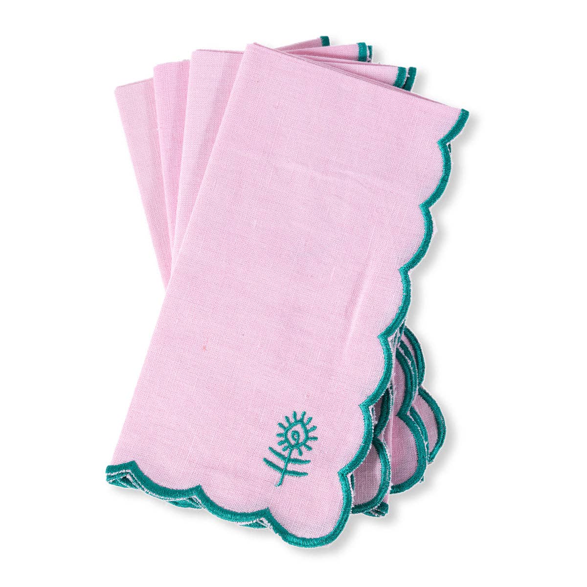 Icon Linen Napkins Set of 4 Light Pink + Emerald