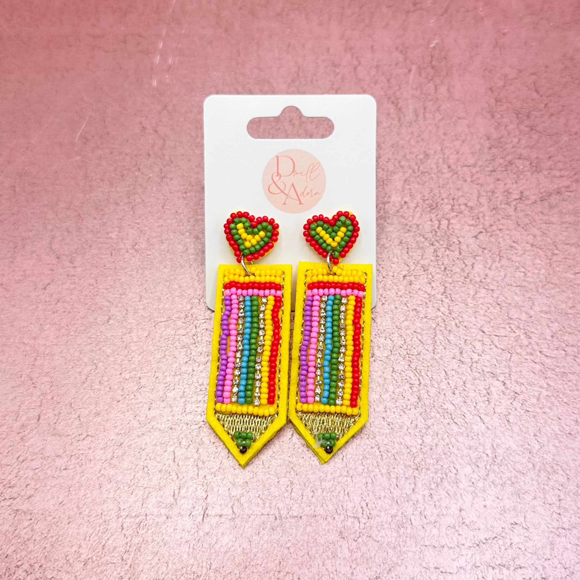 Colorful Heart Pencil Beaded Earrings