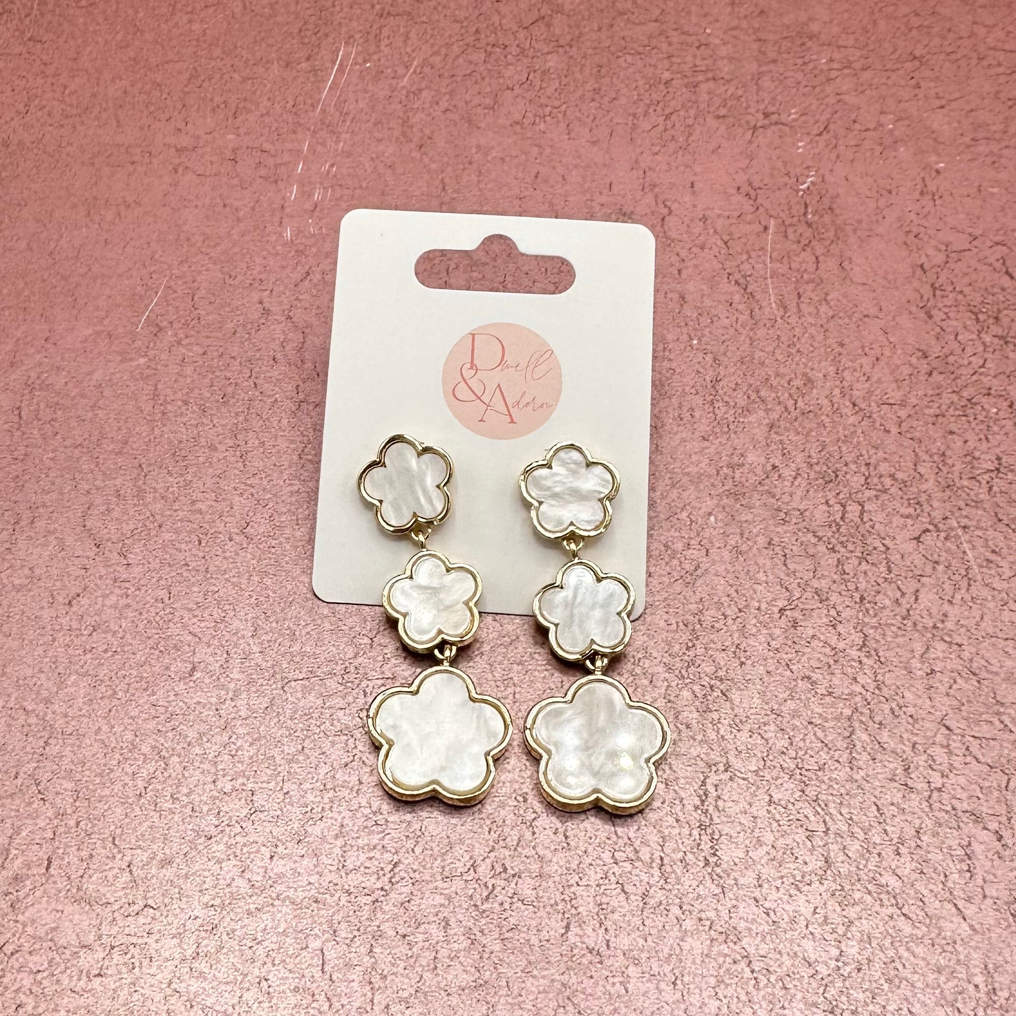 Tri Clover Faux Mother of Pearl Drop Earrings