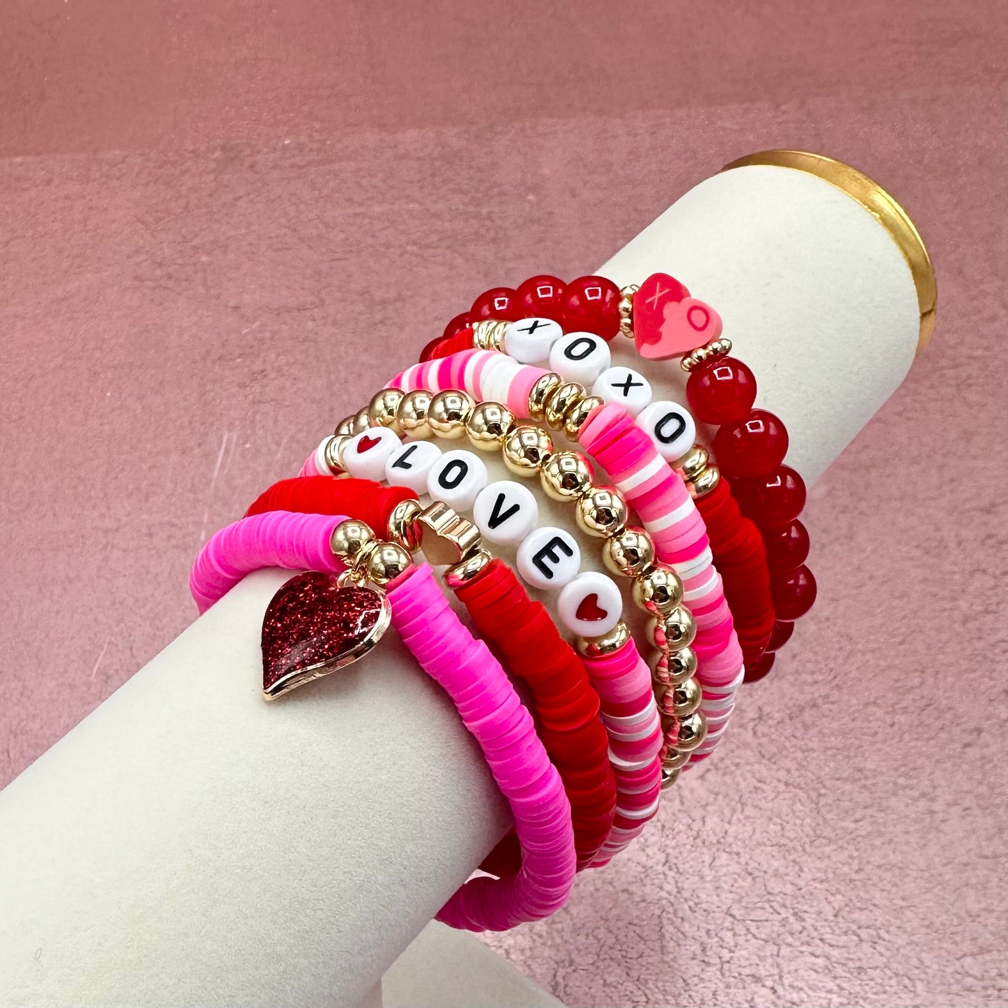 Valentine's Beaded Bracelet Stack