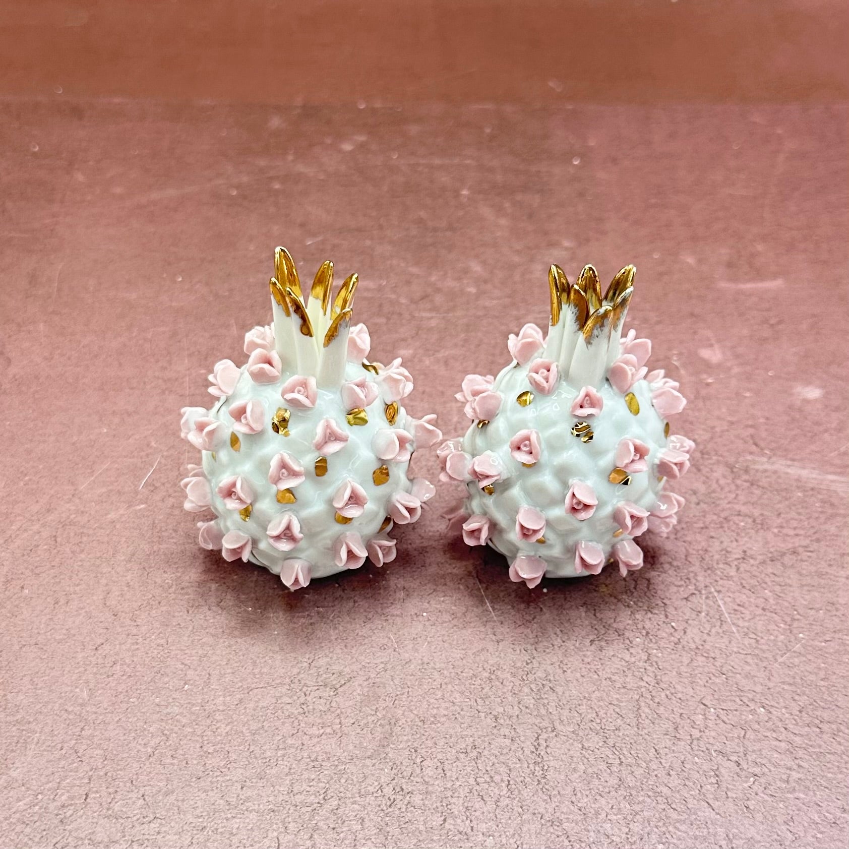 Vintage Pink Pineapple Salt & Pepper Shakers