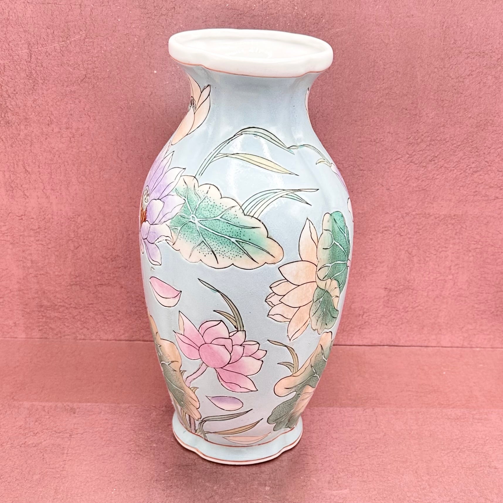 Vintage Lotus Flower Asian Vase