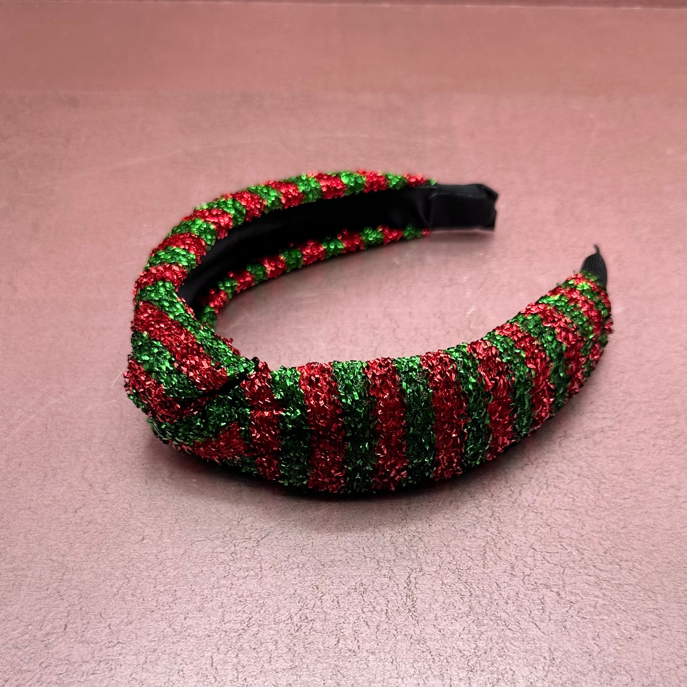 Red & Green Striped Tinsel Headband