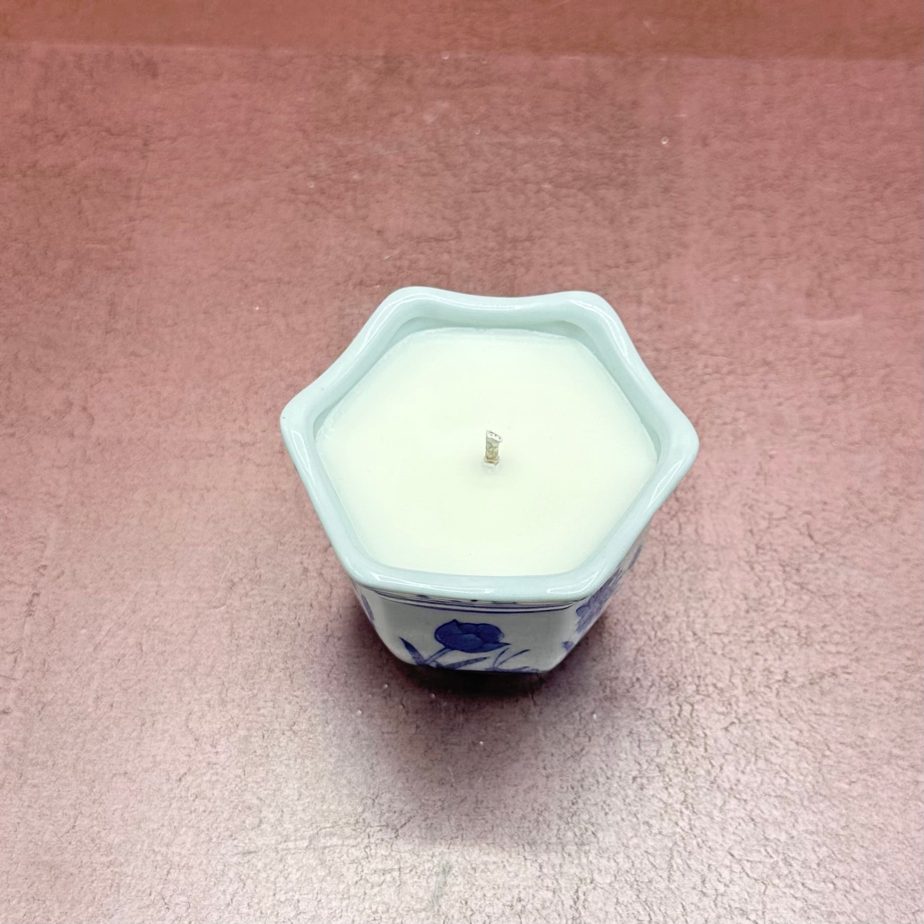Small Blue & White Floral Planter Candle
