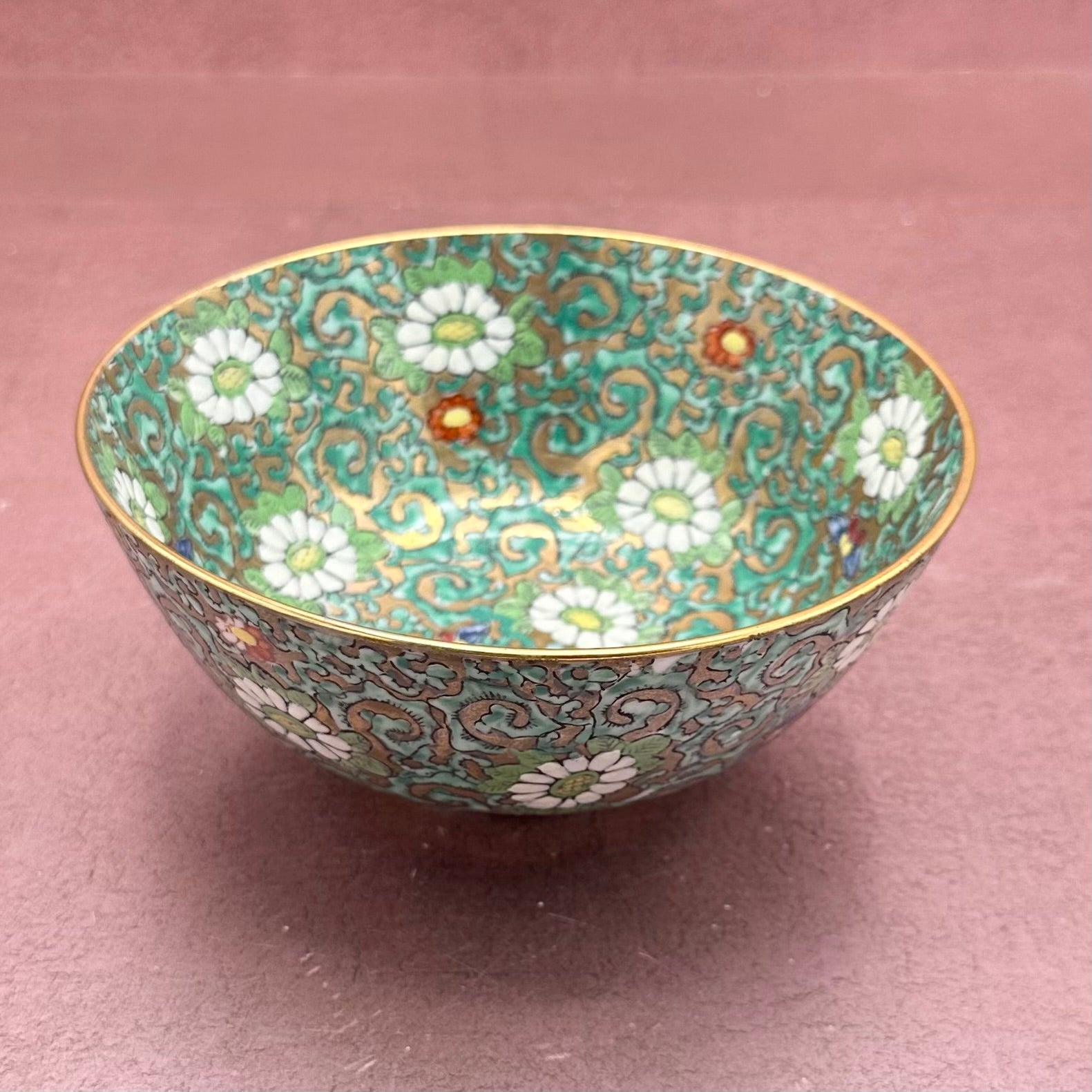 Vintage Turquoise & Gold Floral Bowl