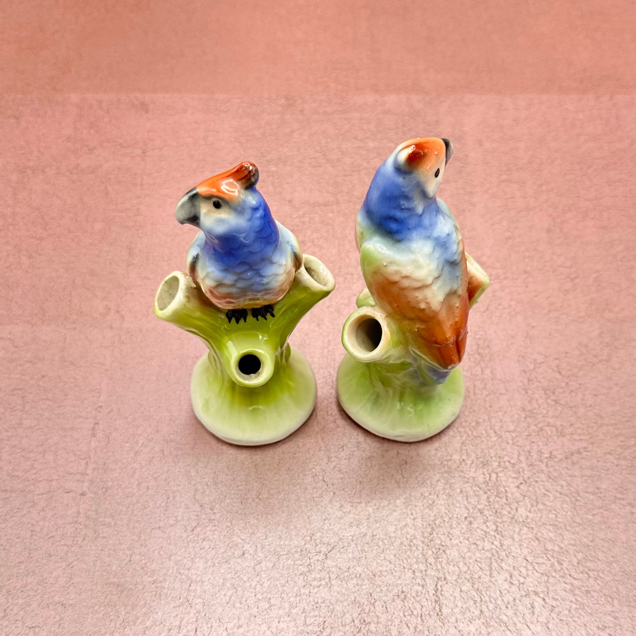 Porcelain Parrot Bud Vase Pair by Mark Czech Pottery