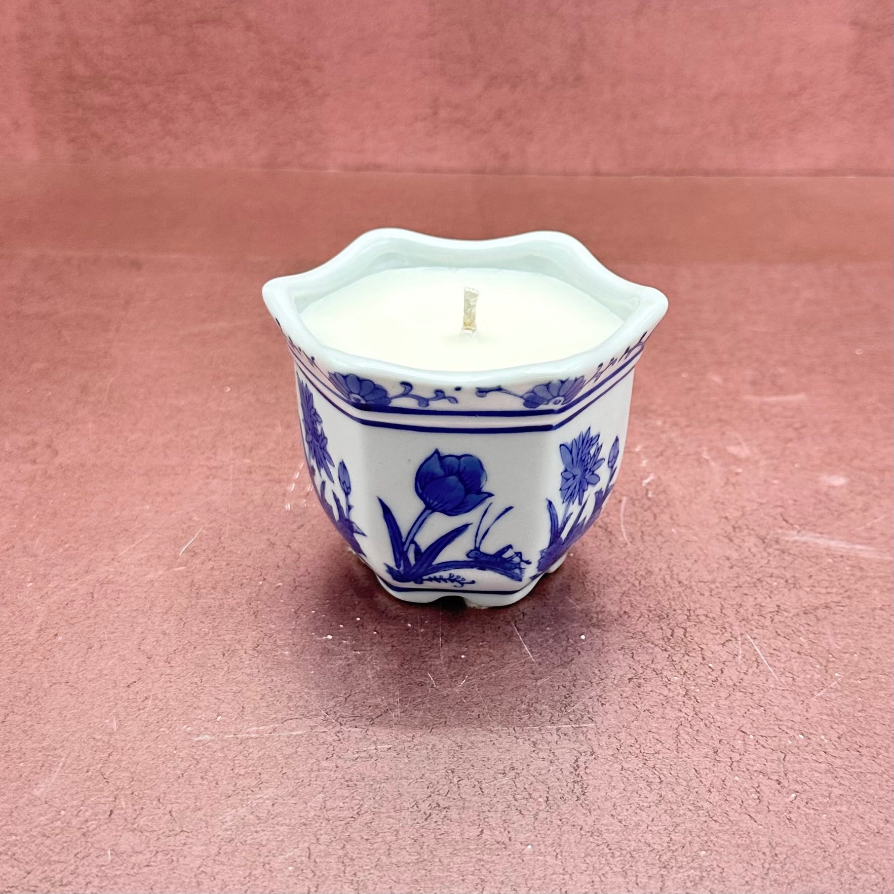 Small Blue & White Floral Planter Candle