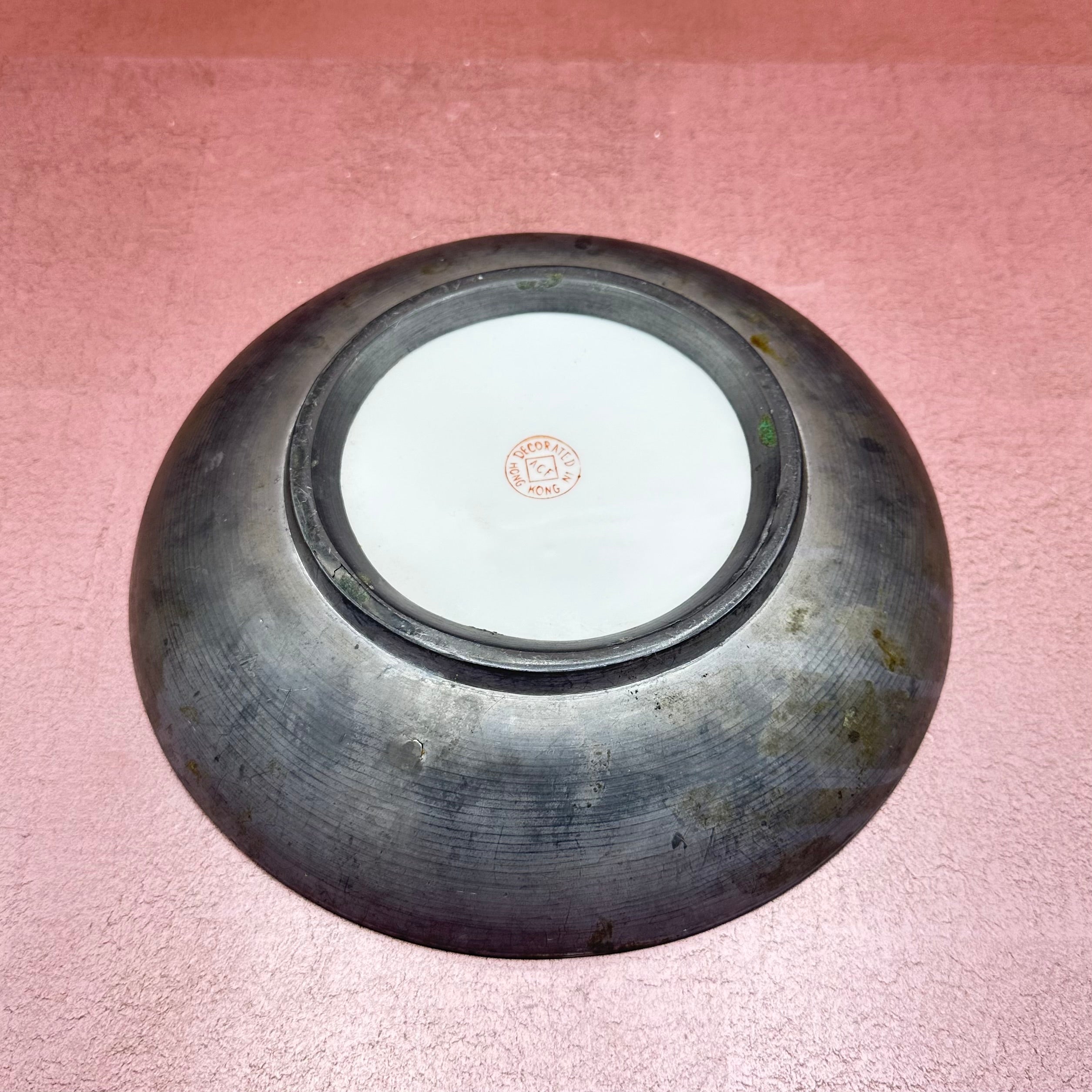 Yellow Porcelain Bowl Encased in Pewter