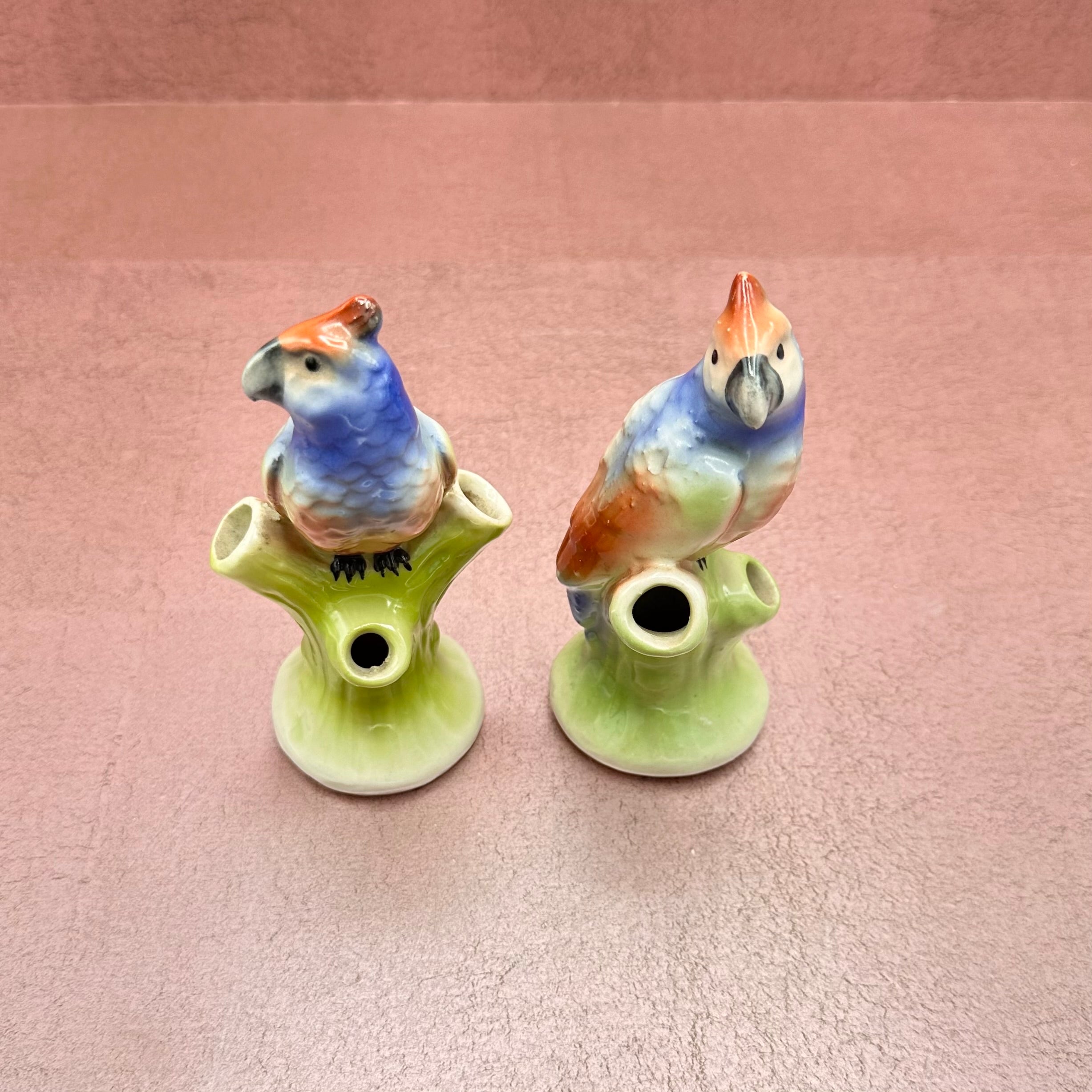Porcelain Parrot Bud Vase Pair by Mark Czech Pottery