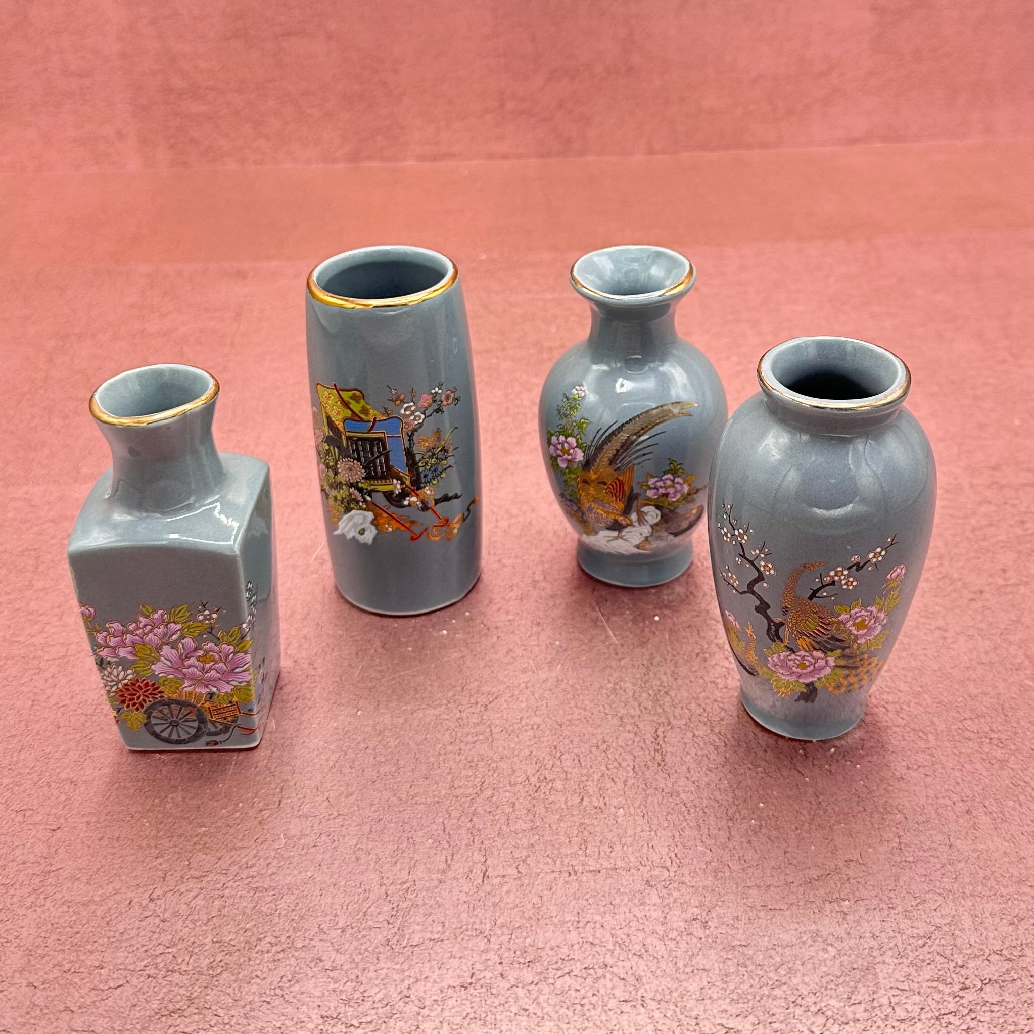 Mini Gray Blue Hand Painted Chinese Vases