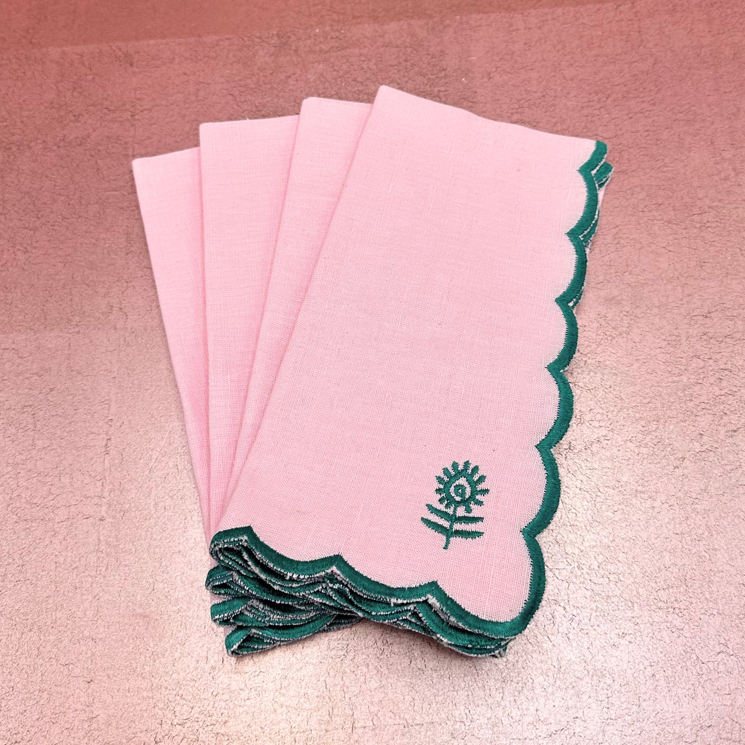 Icon Linen Napkins Set of 4 Light Pink + Emerald