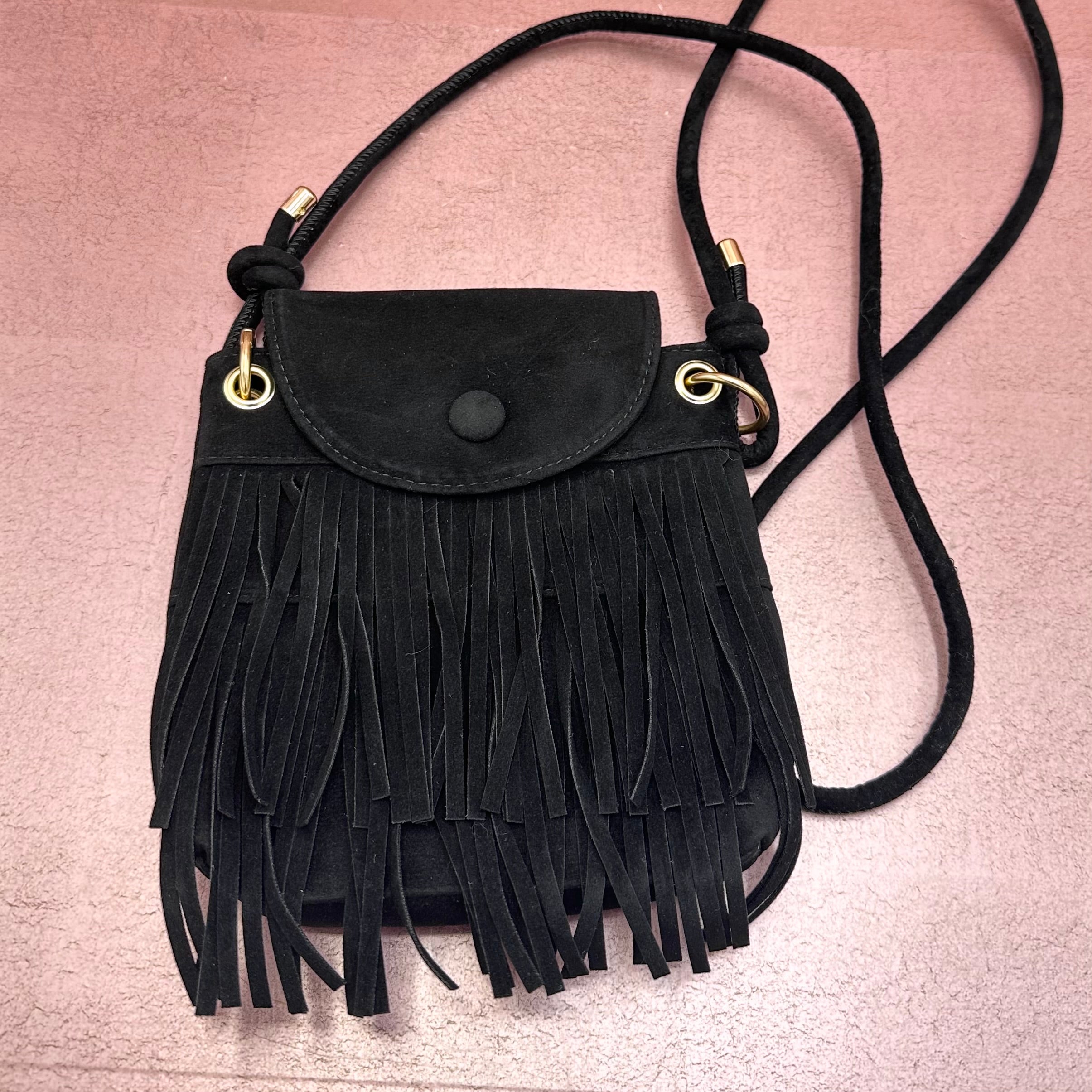 Small Fringe Faux Suede Purse