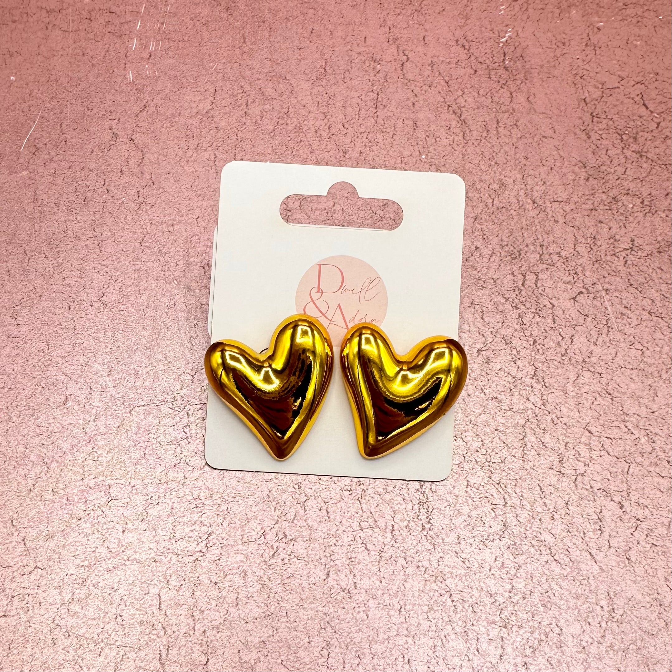 Metallic Large Heart Stud Earrings