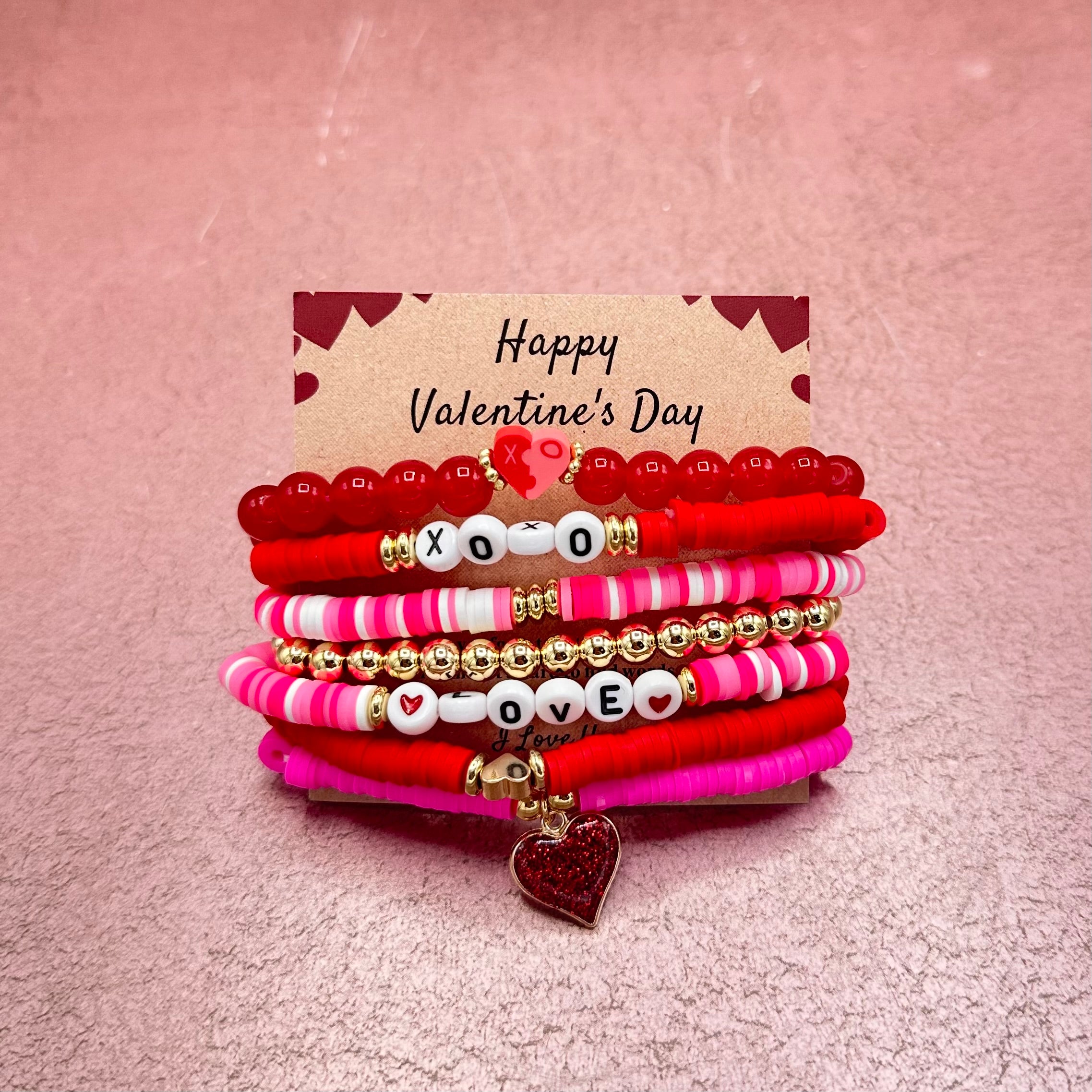 Valentine's Beaded Bracelet Stack