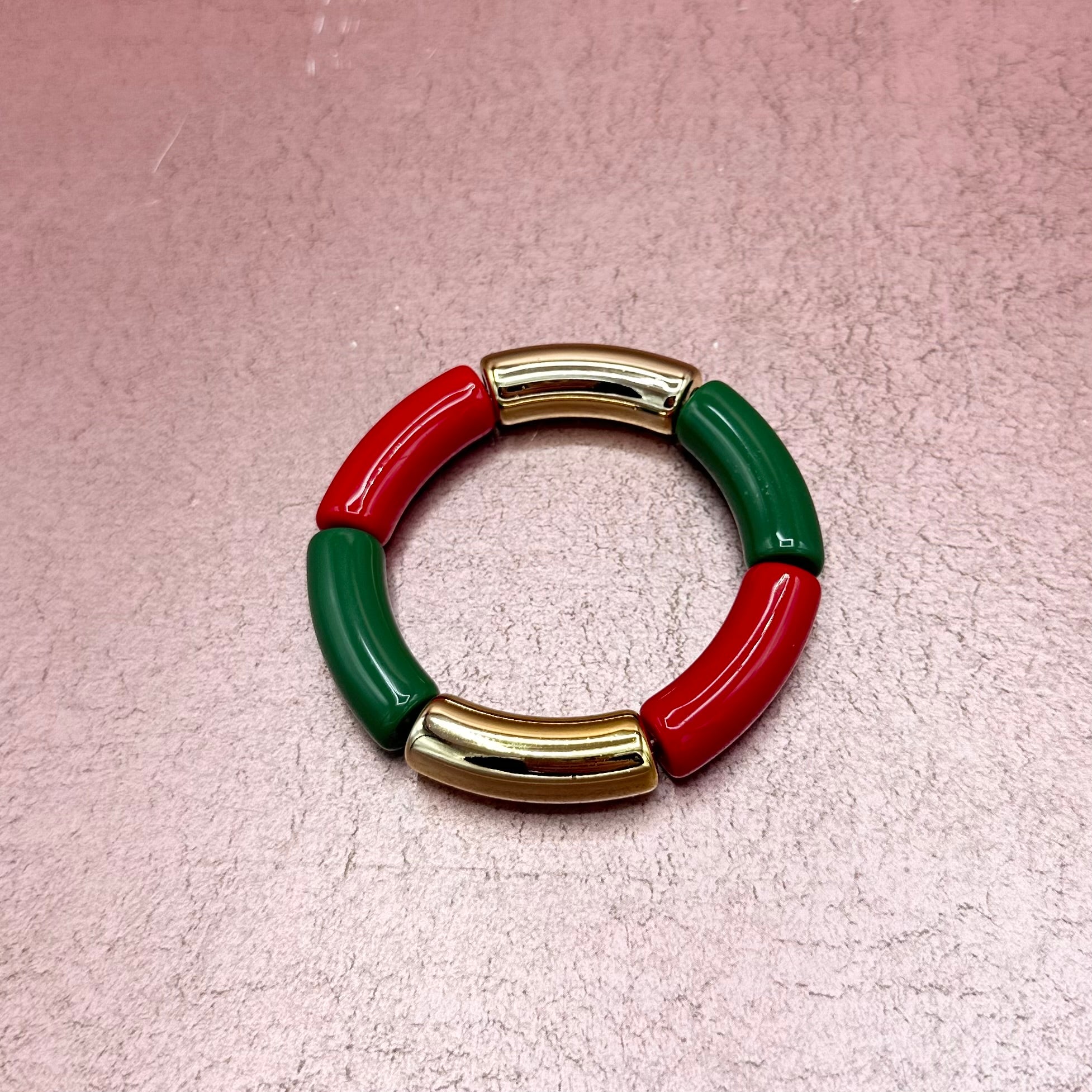 Red, Green & Gold Tube Bracelet