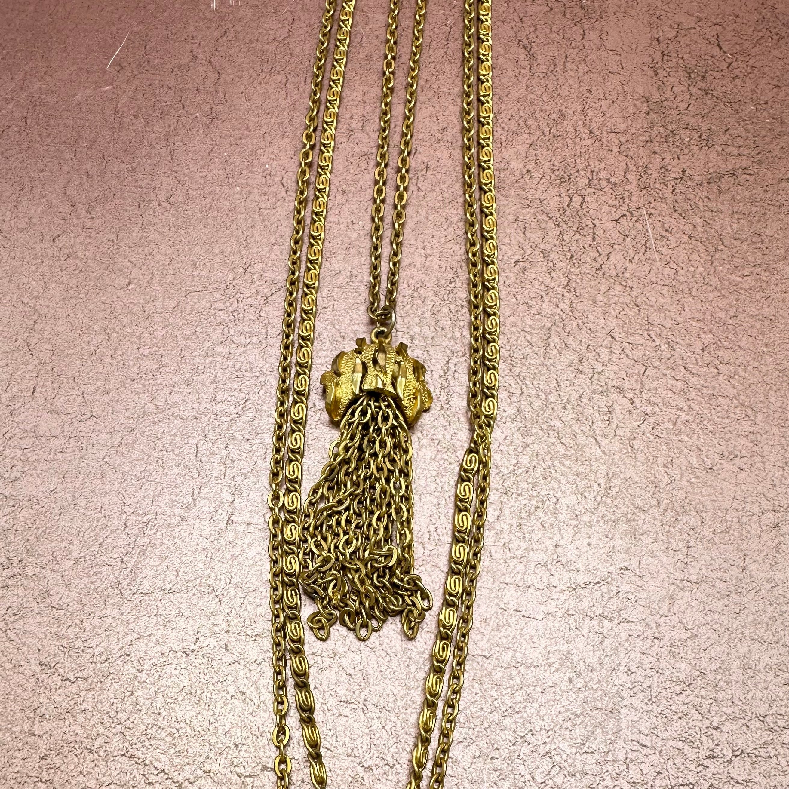 Vintage Gold Tone 3 Chain Necklace w/ Tassel