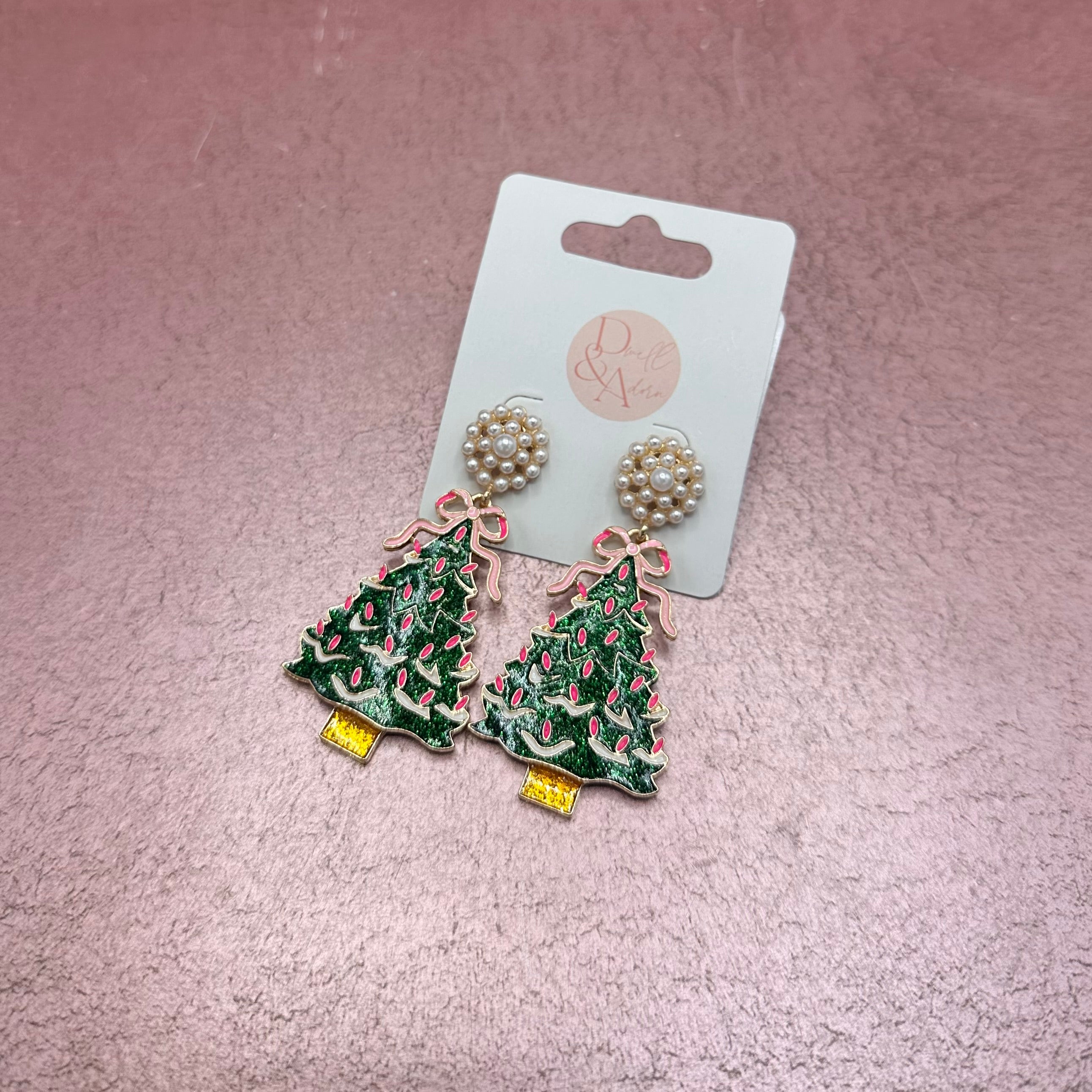 Bow Christmas Tree Pearl Cluster Earrings