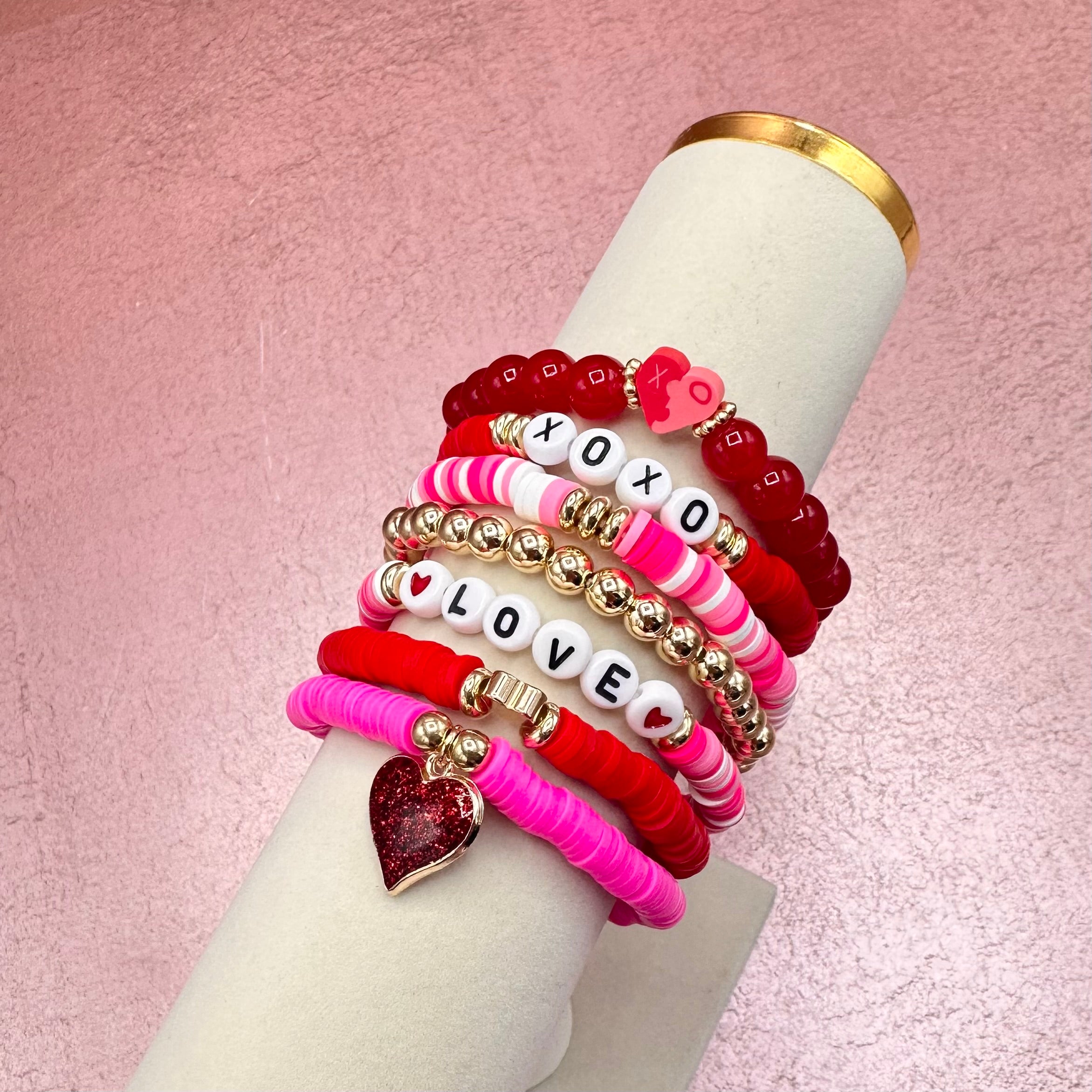 Valentine's Beaded Bracelet Stack