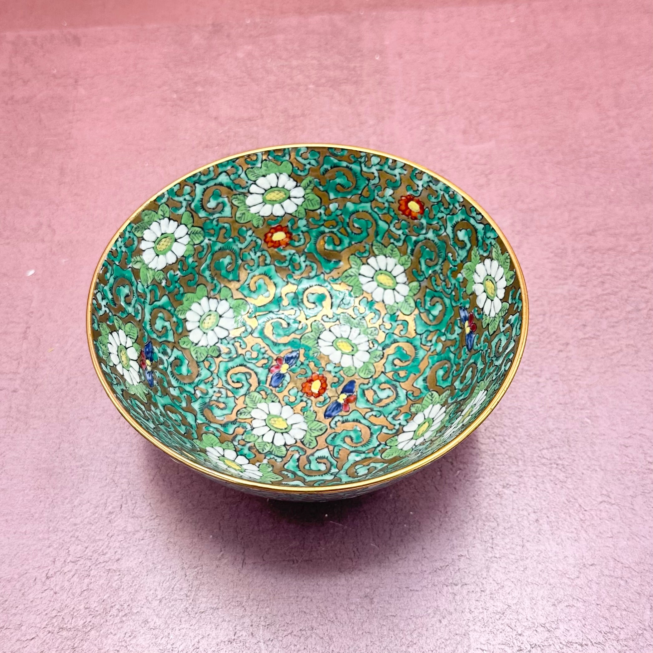 Vintage Turquoise & Gold Floral Bowl