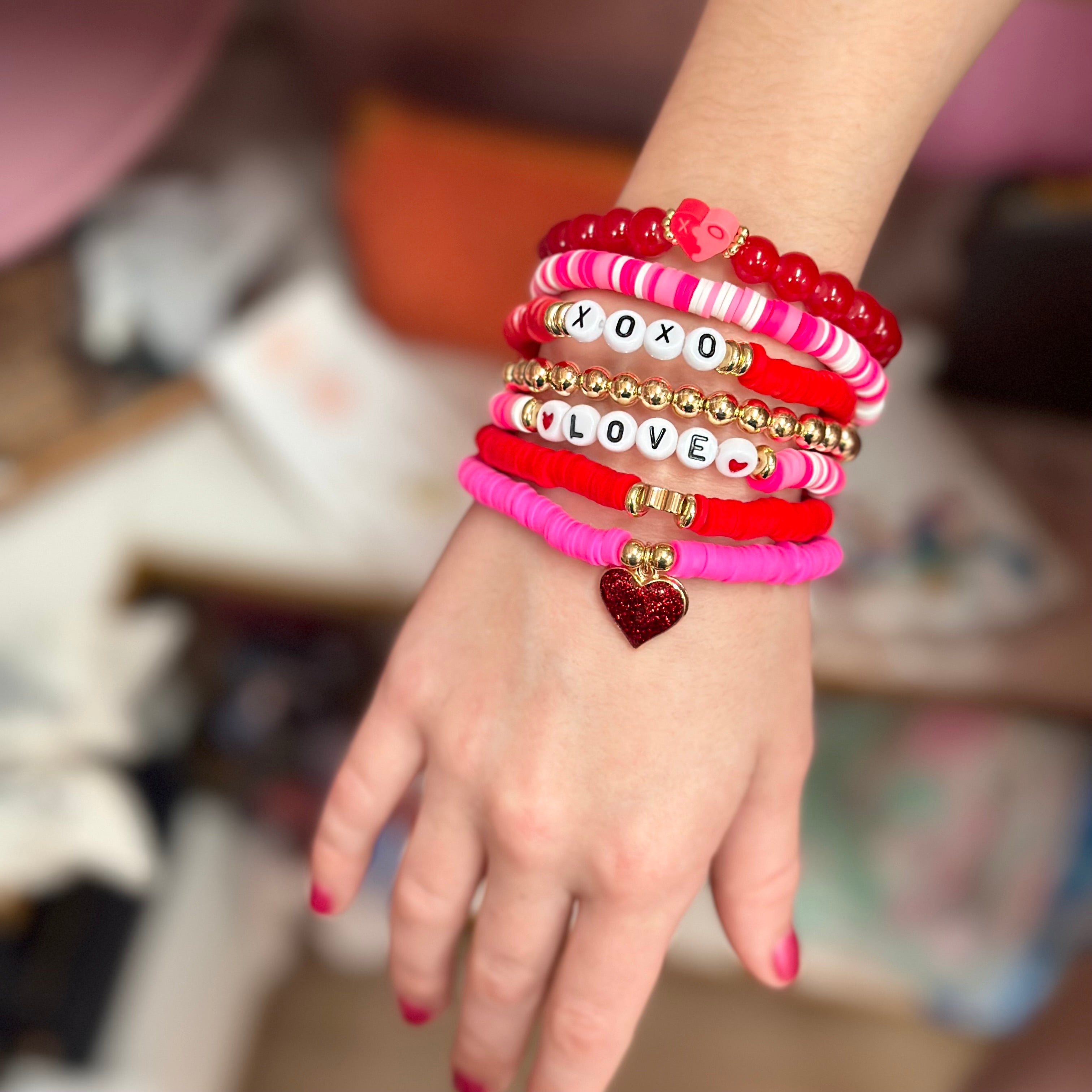 Valentine's Beaded Bracelet Stack