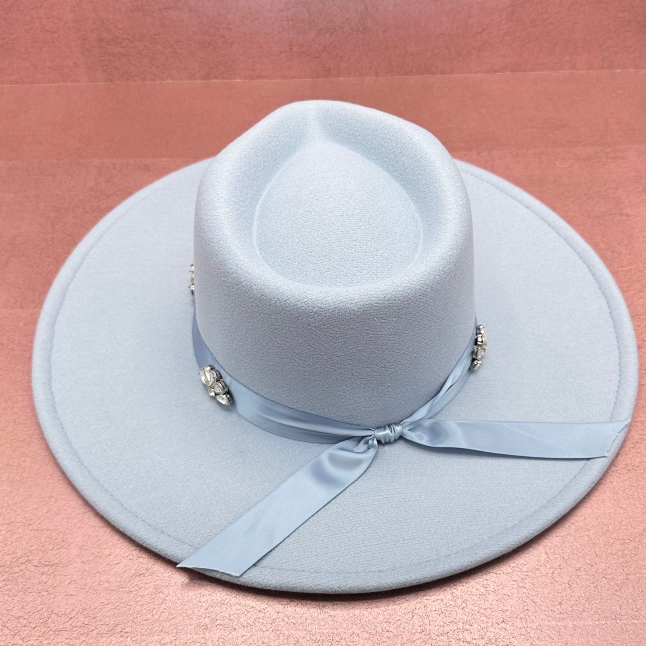 Studded Flower Rhinestone Strap Fedora Hat