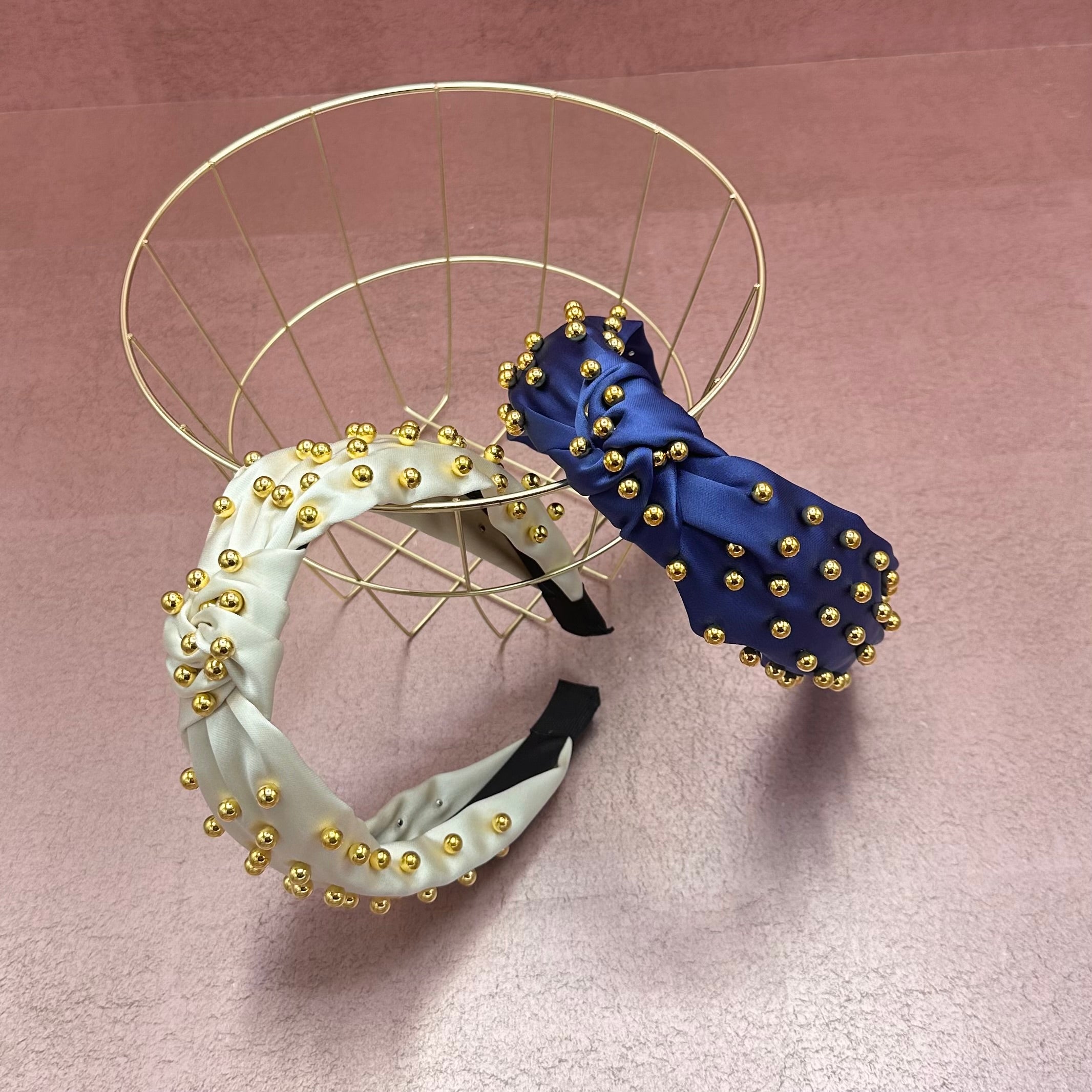 Gold Beaded Satin Headbands