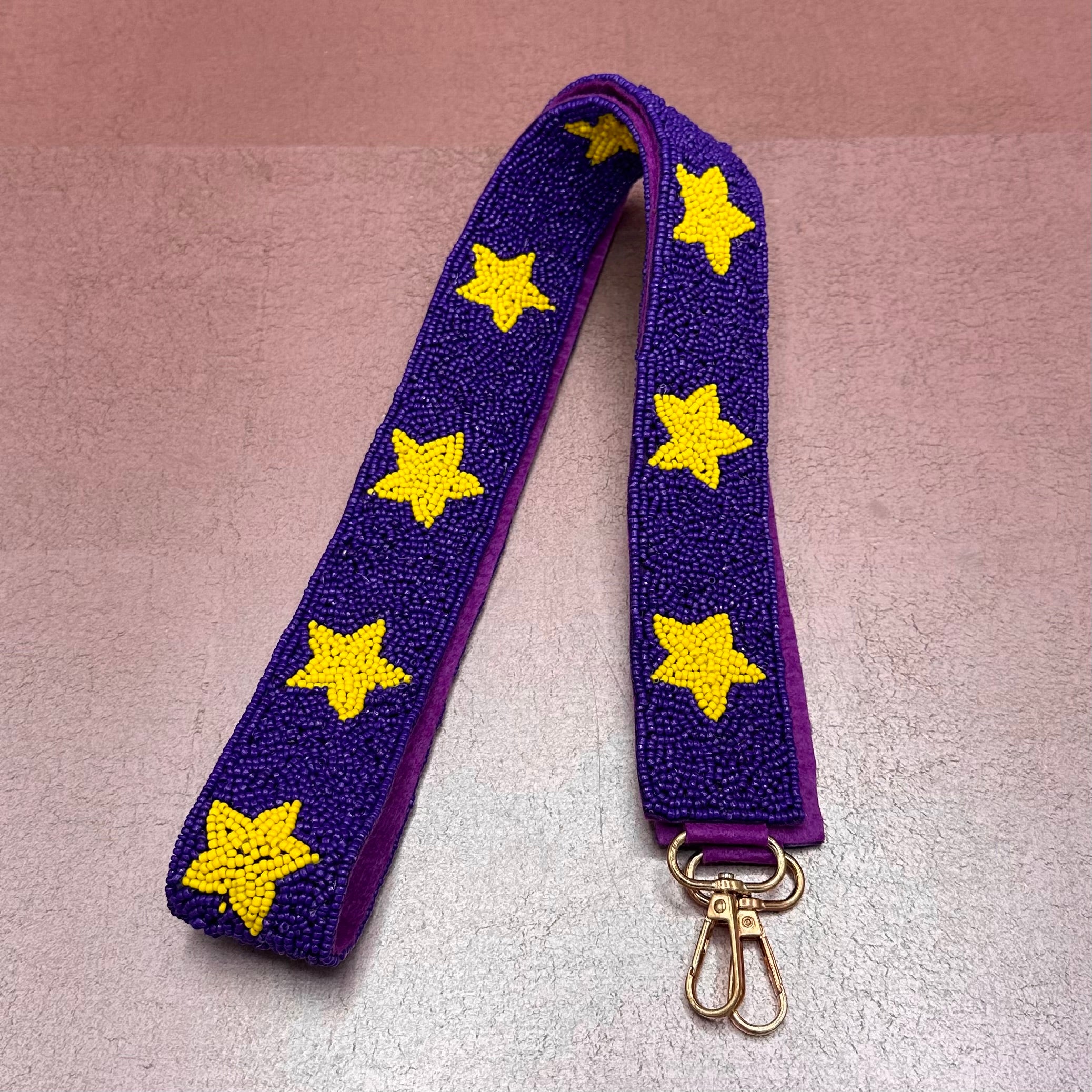 Purple with Yellow Stars Beaded Purse Strap