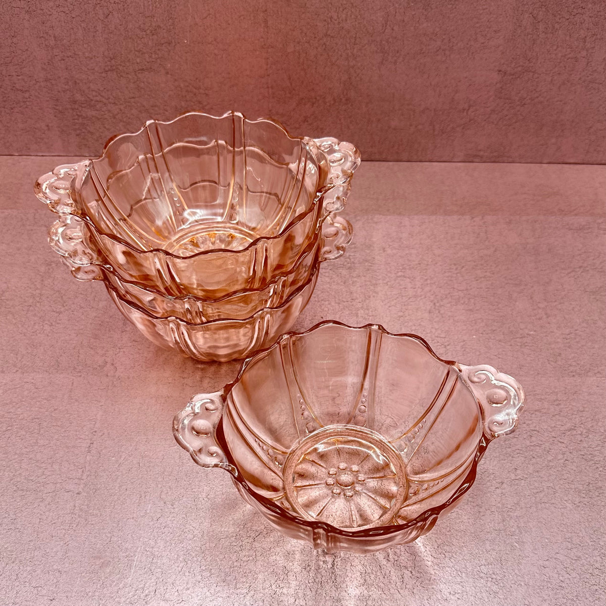 Anchor Hocking Pink Depression Glass Oyster And Pearl Berry Bowls Dwell And Adorn 5808