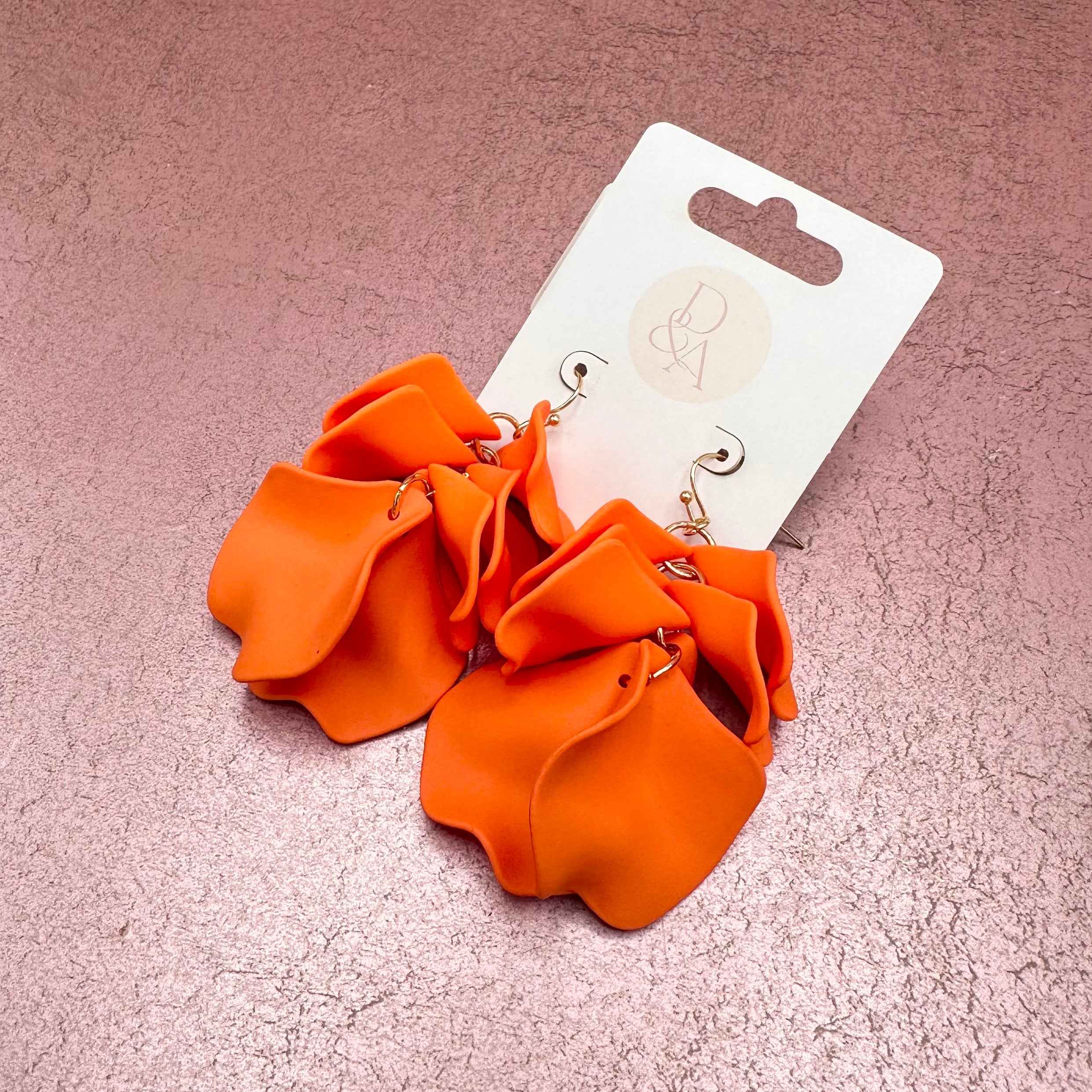 Orange Drop Leaf Cluster Earrings