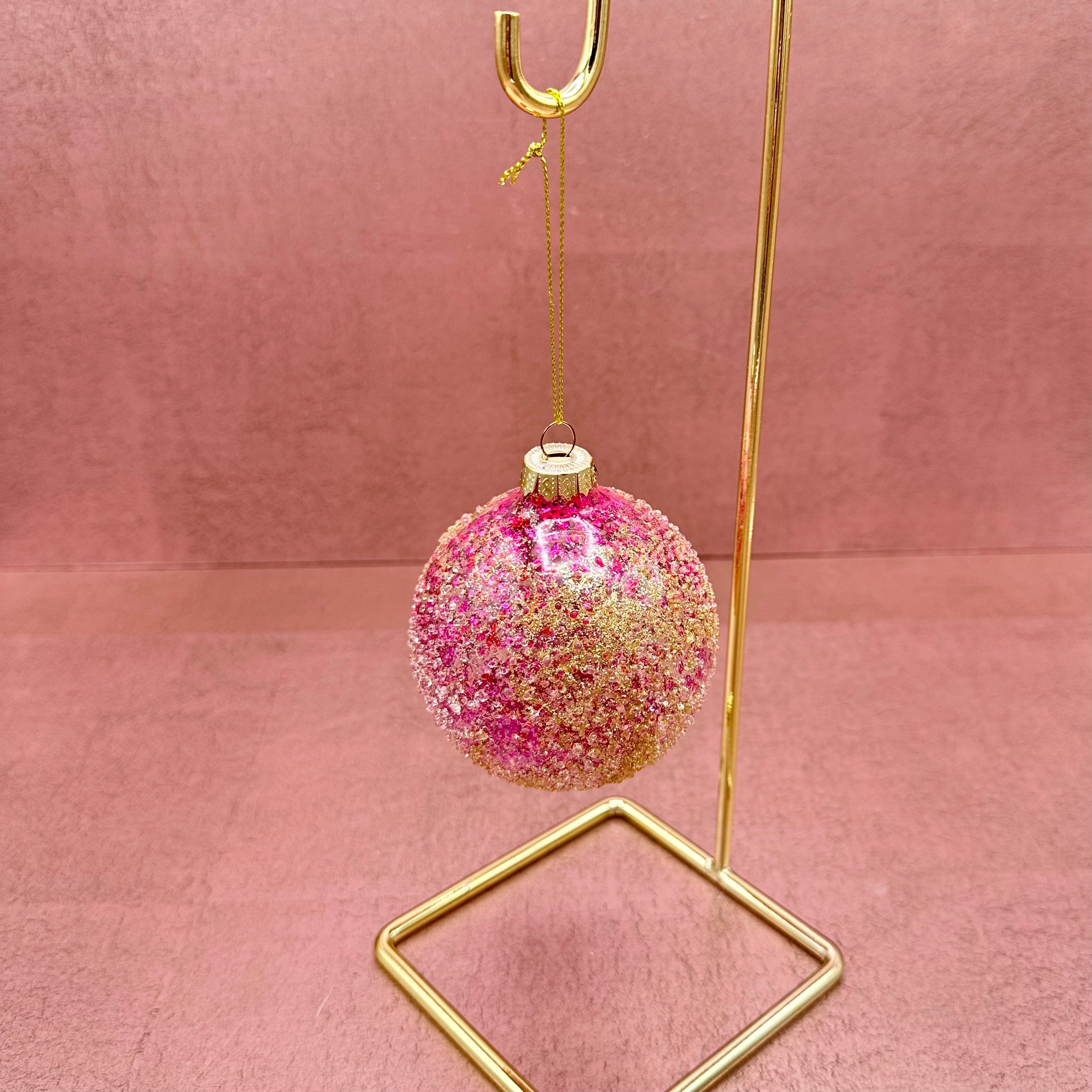 Fuchsia & Gold Glitter Glass Ball Ornament 3"