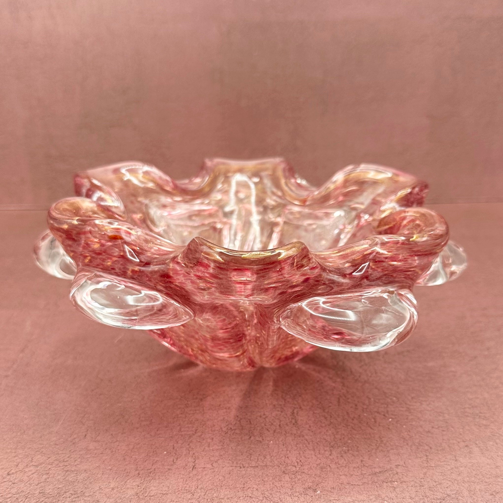 Murano Glass Pink and Gold Flecked Bowl