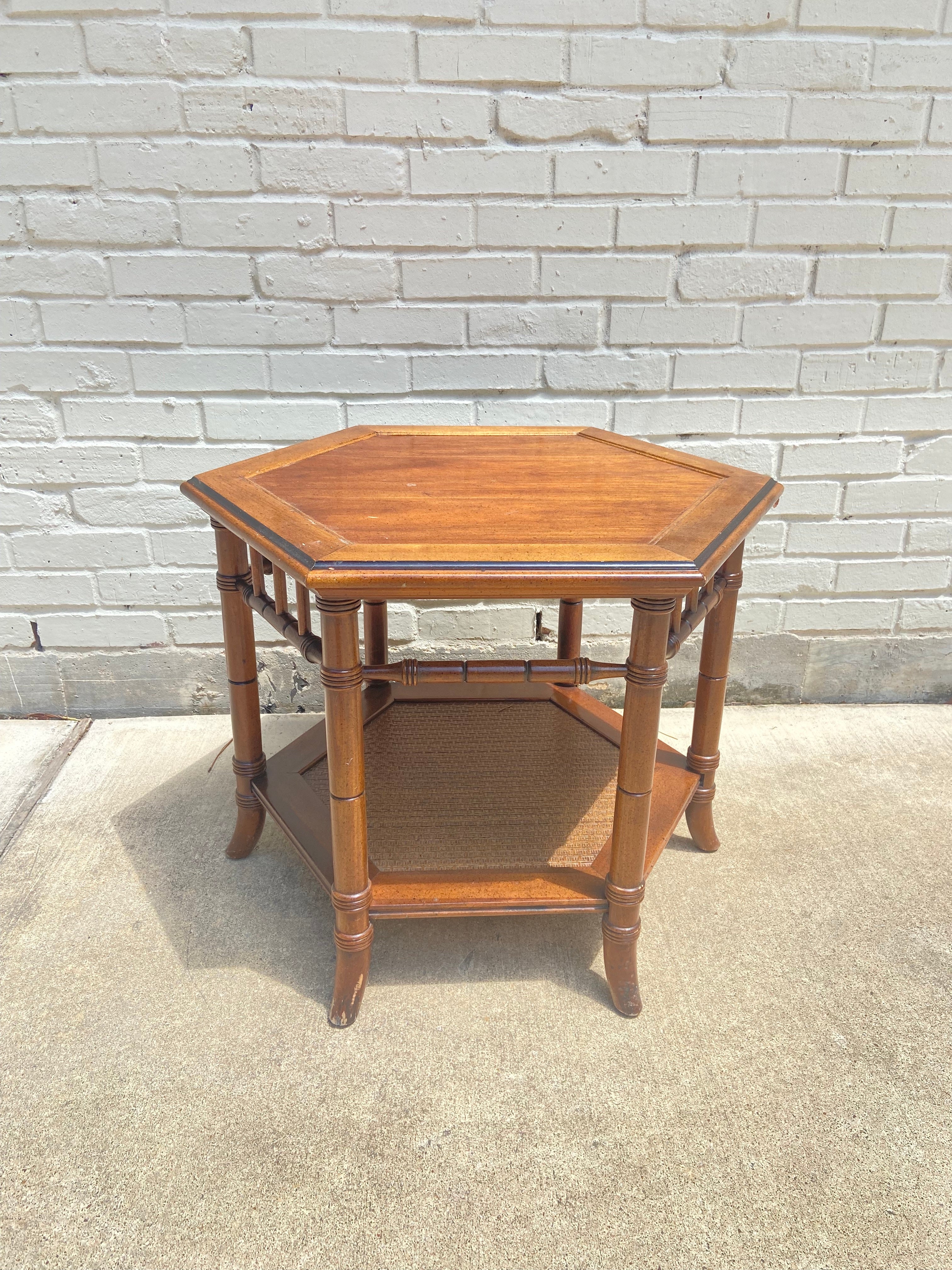 Lane Fretwork Faux Bamboo with Rattan Hexagon Side Table