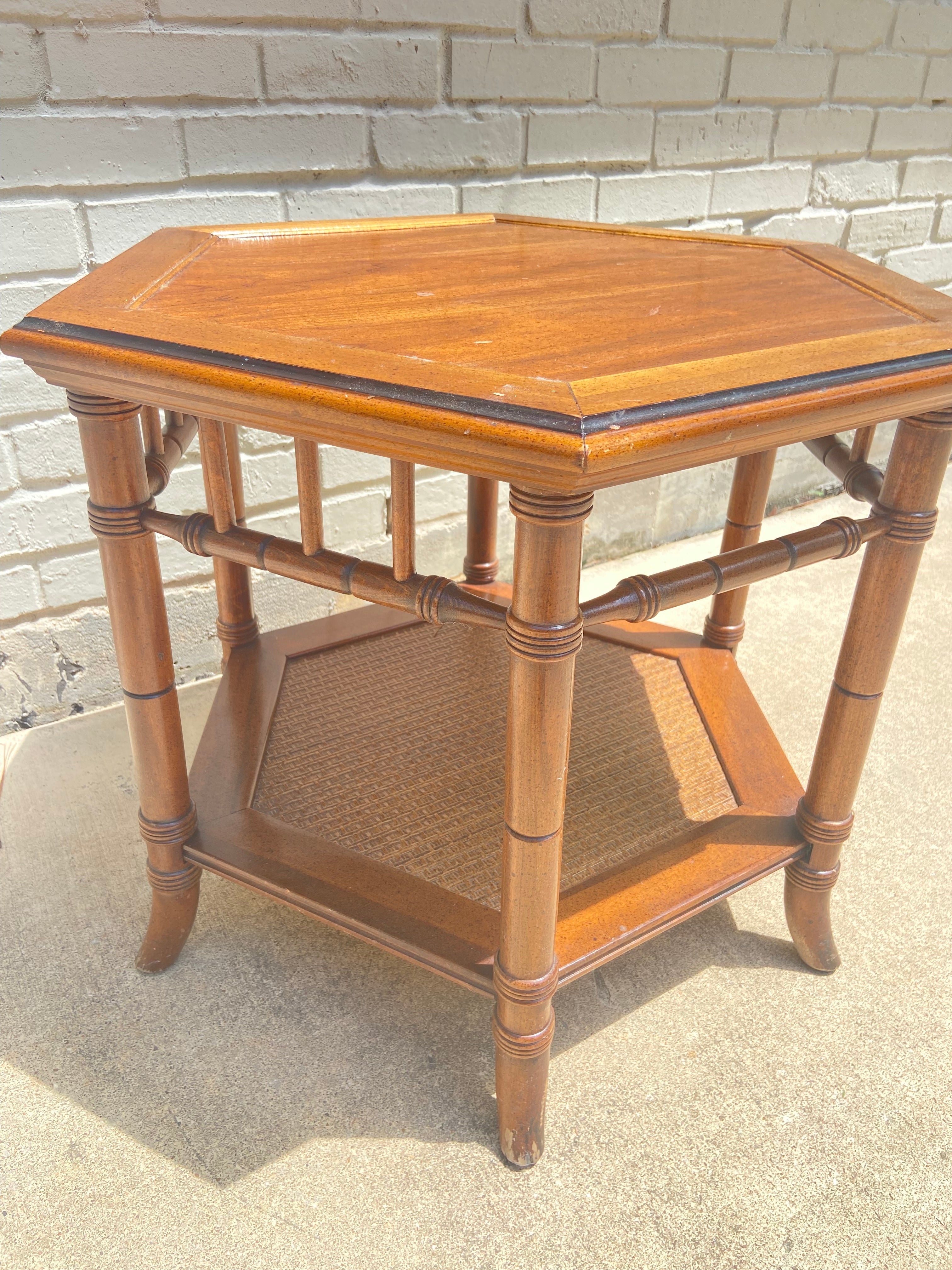 Lane Fretwork Faux Bamboo with Rattan Hexagon Side Table