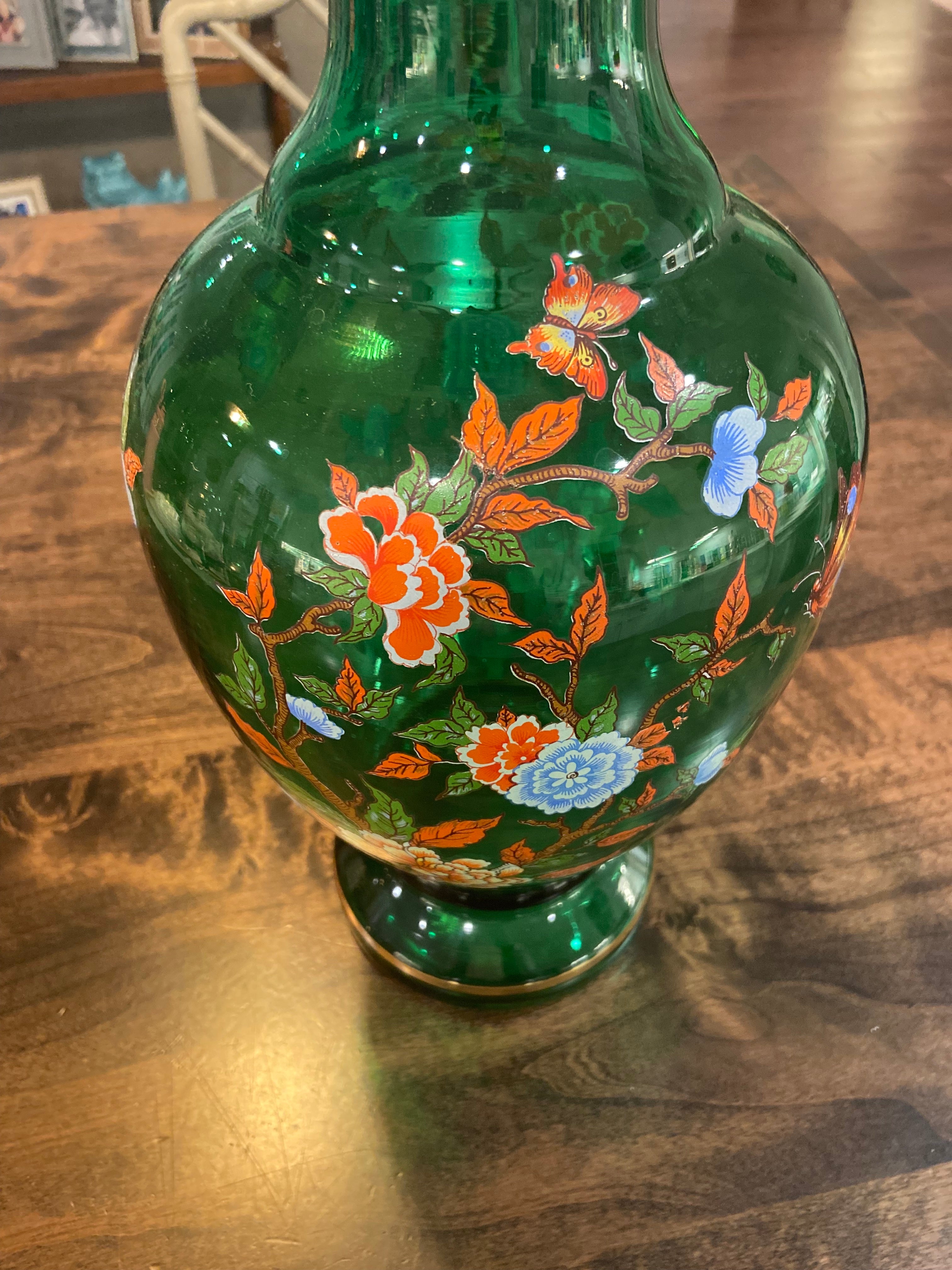 Emerald Vintage Norleans Vase with Butterflies