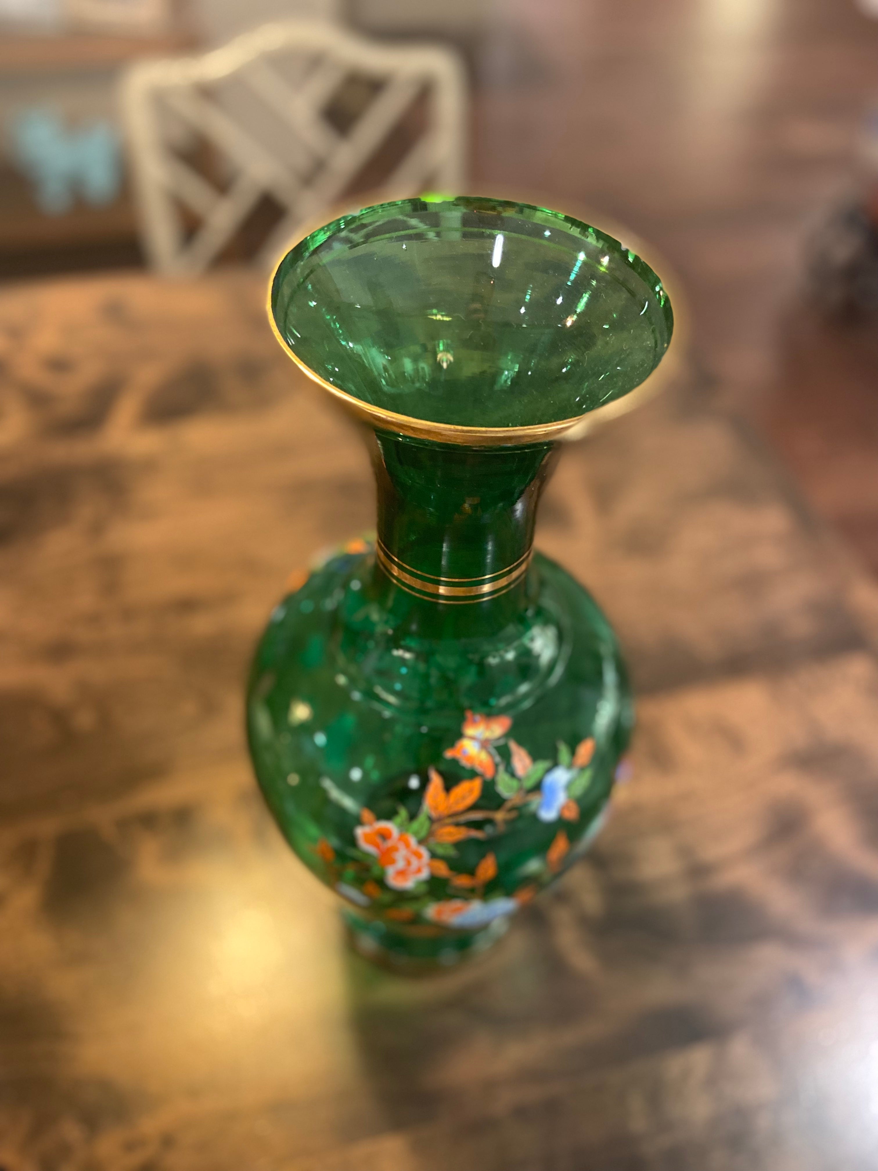 Emerald Vintage Norleans Vase with Butterflies