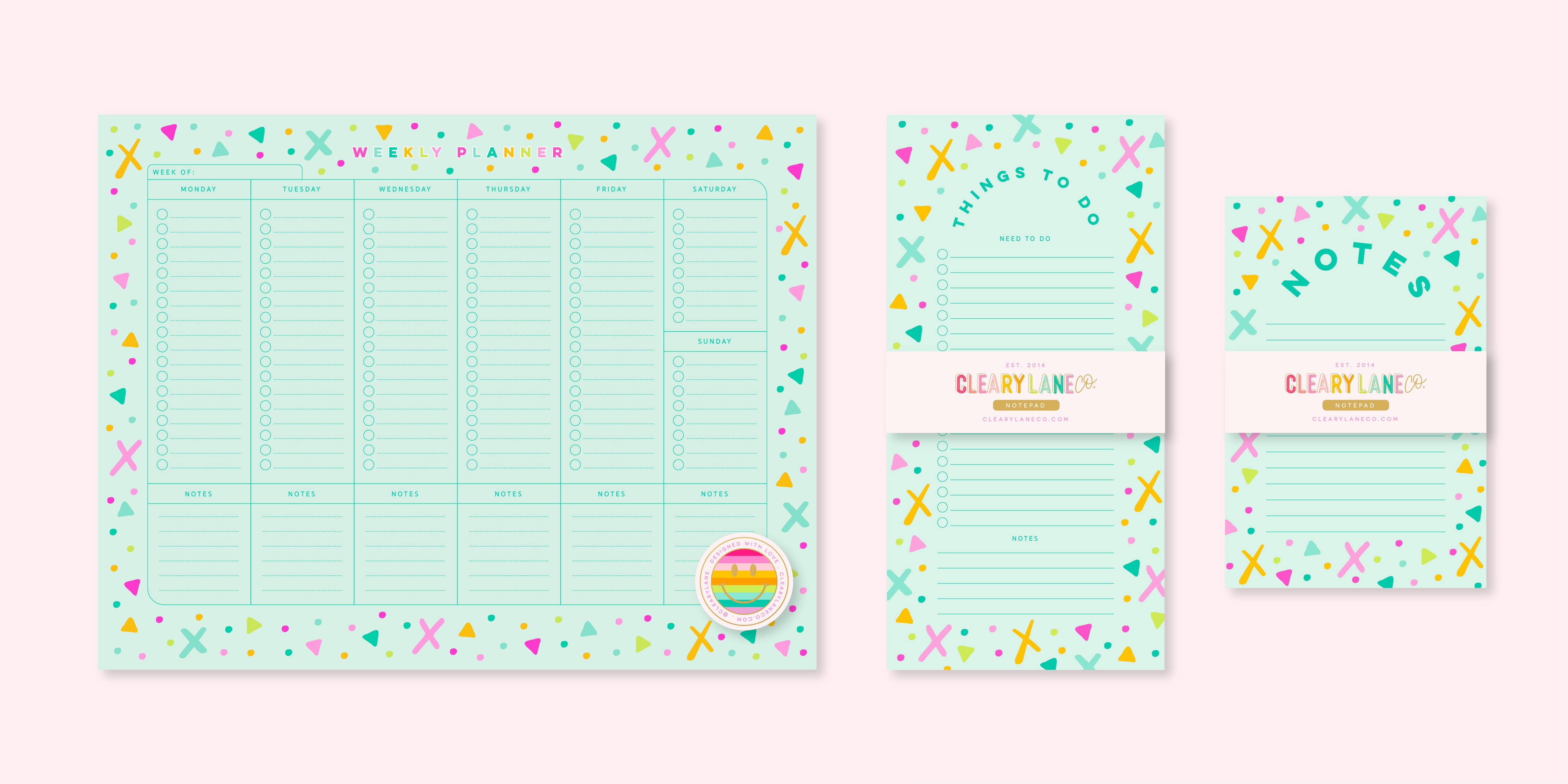 Notepad Mint Rainbow Shapes