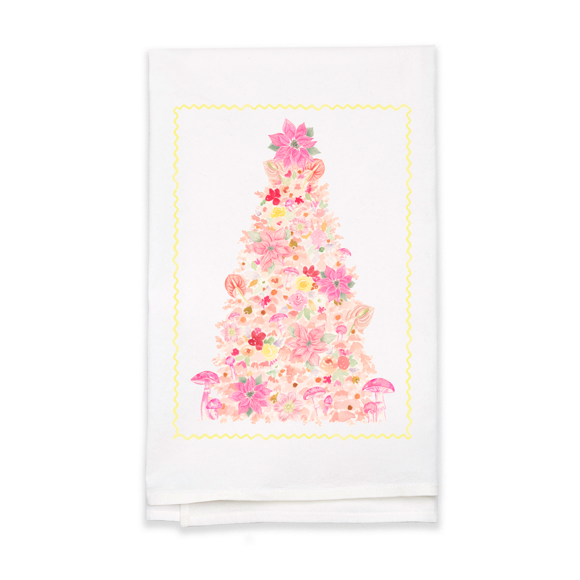 Whimsical Pink Poinsettia Christmas Tea Towel