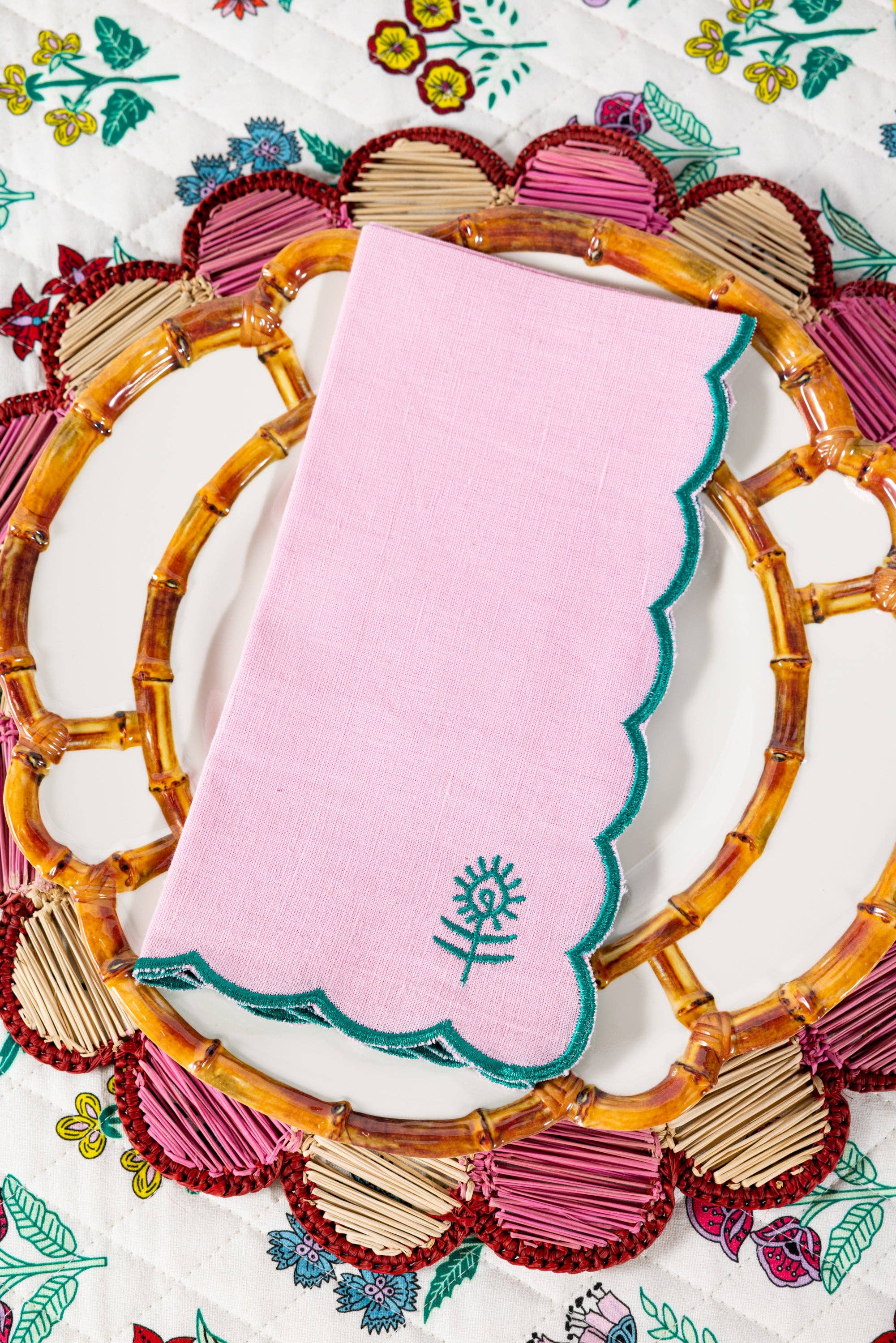 Icon Linen Napkins Set of 4 Light Pink + Emerald