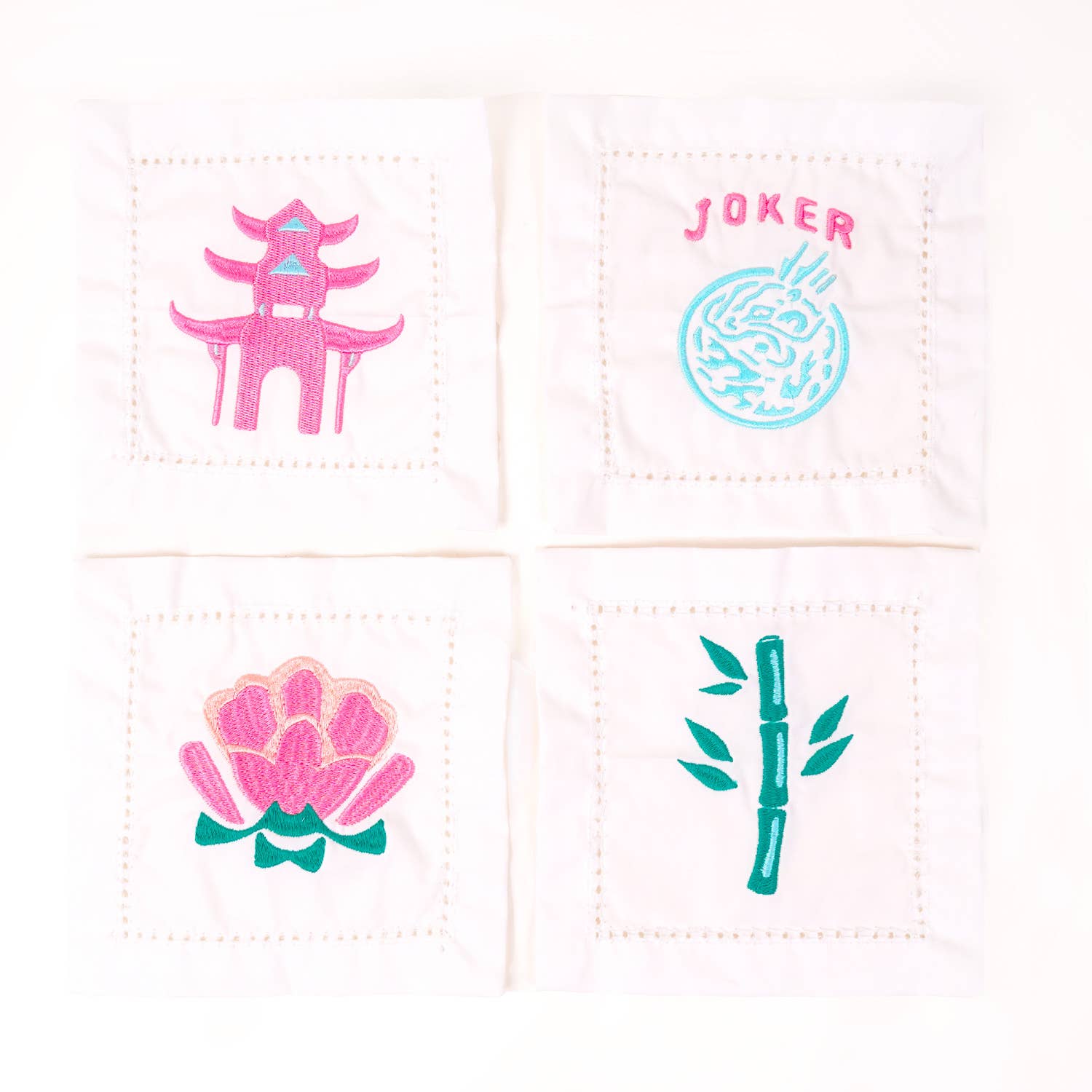 Mahjong Embroidered Cocktail Napkin Set