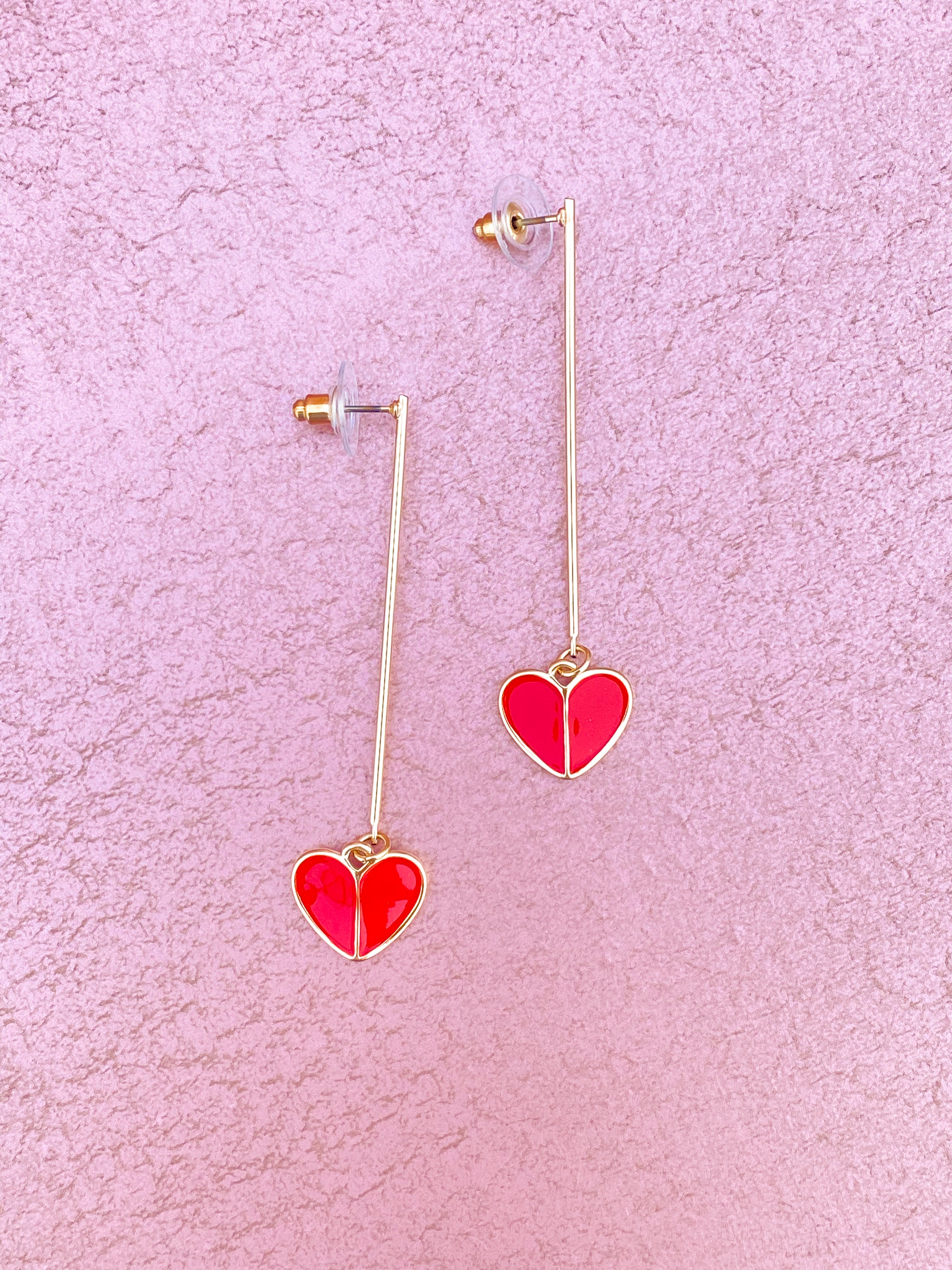 Dangling Red and Gold Heart Earrings