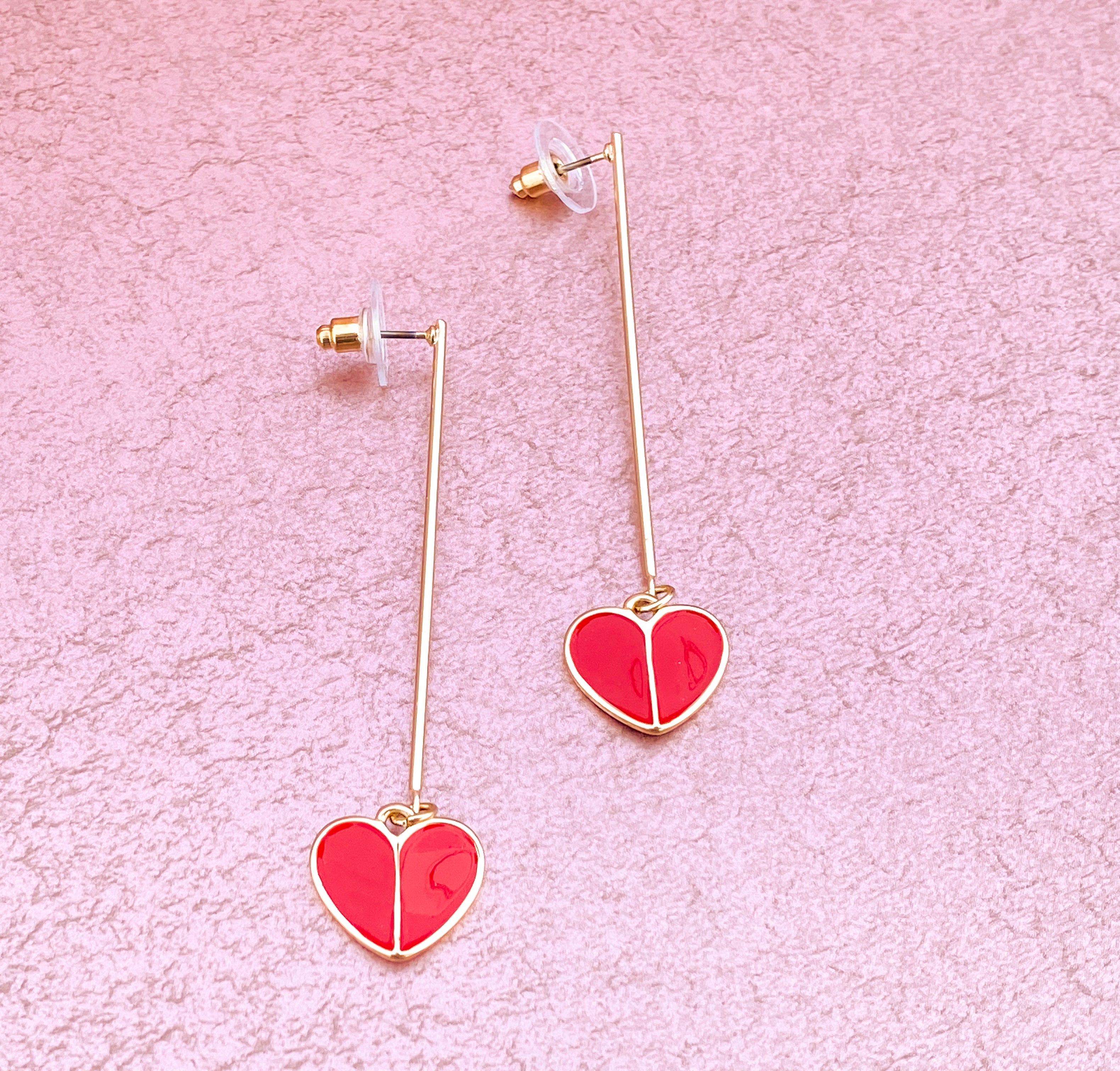 Dangling Red and Gold Heart Earrings