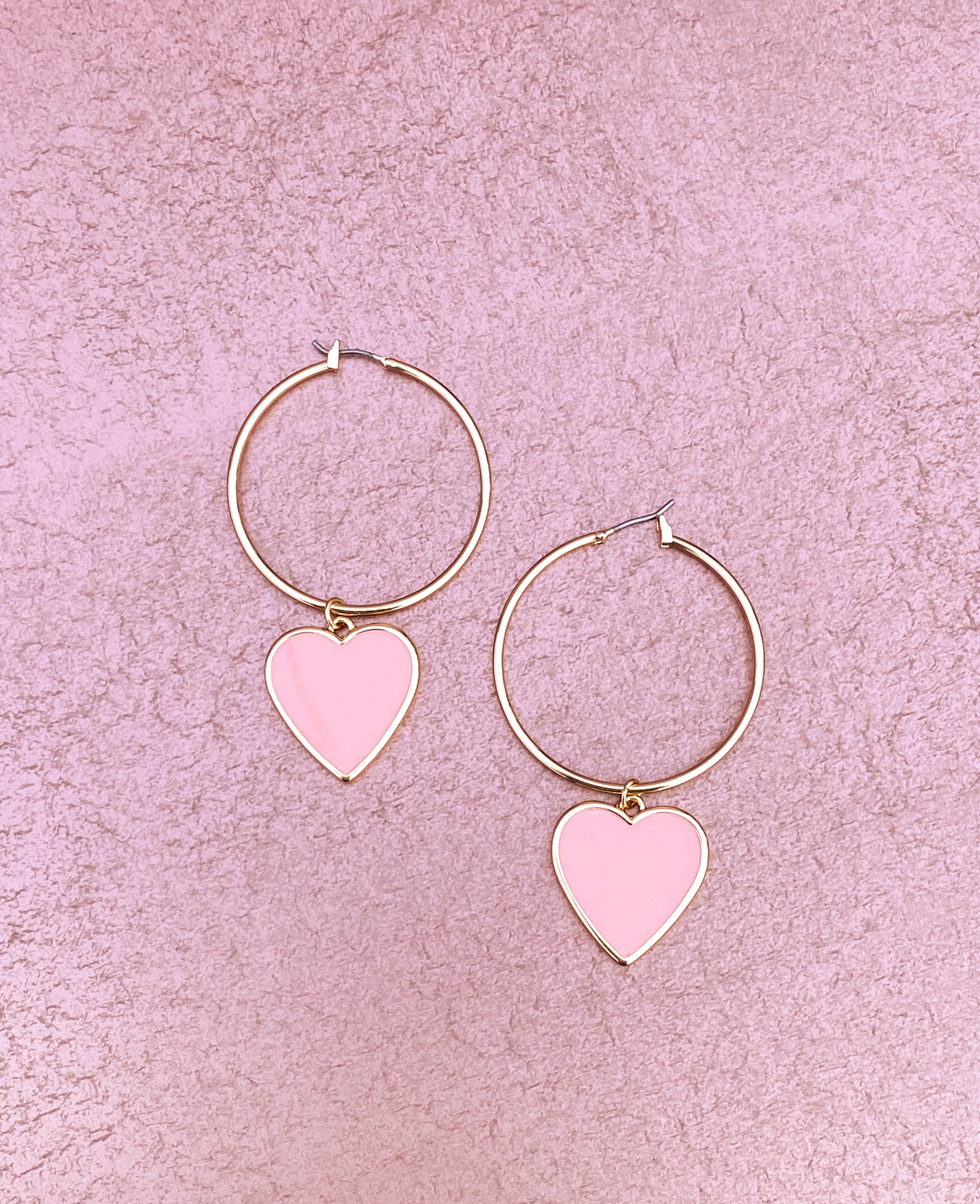 Pink and Gold Heart Hoop Earrings