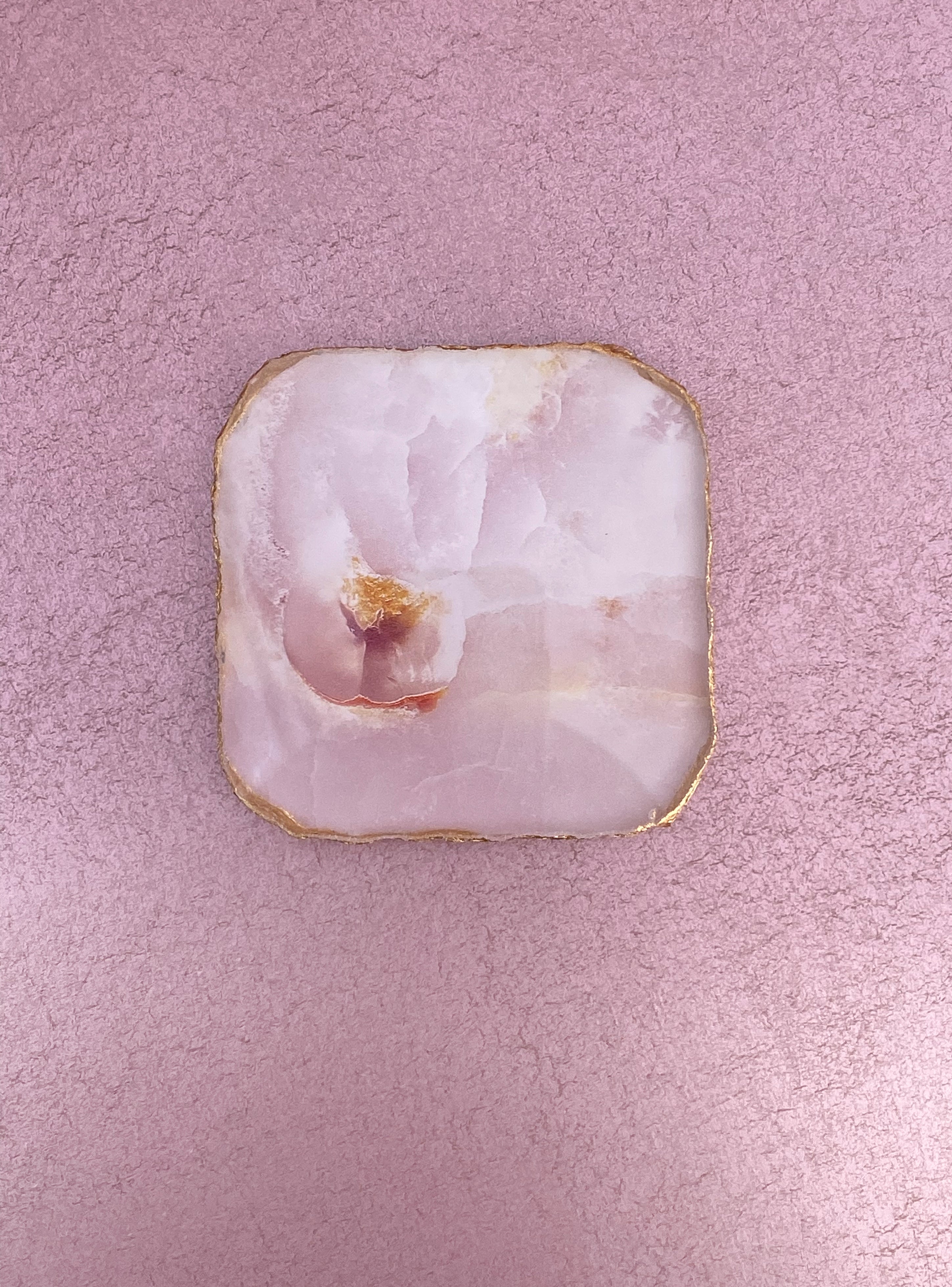 Agate Marble Glass Coaster Pink with Gold Rim